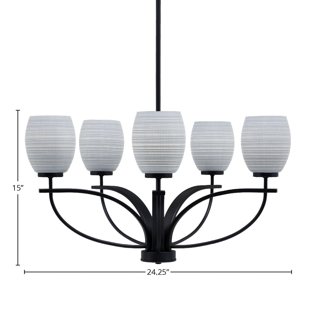 Cavella Five Light Chandelier in Matte Black with 5" Gray Matrix Shade