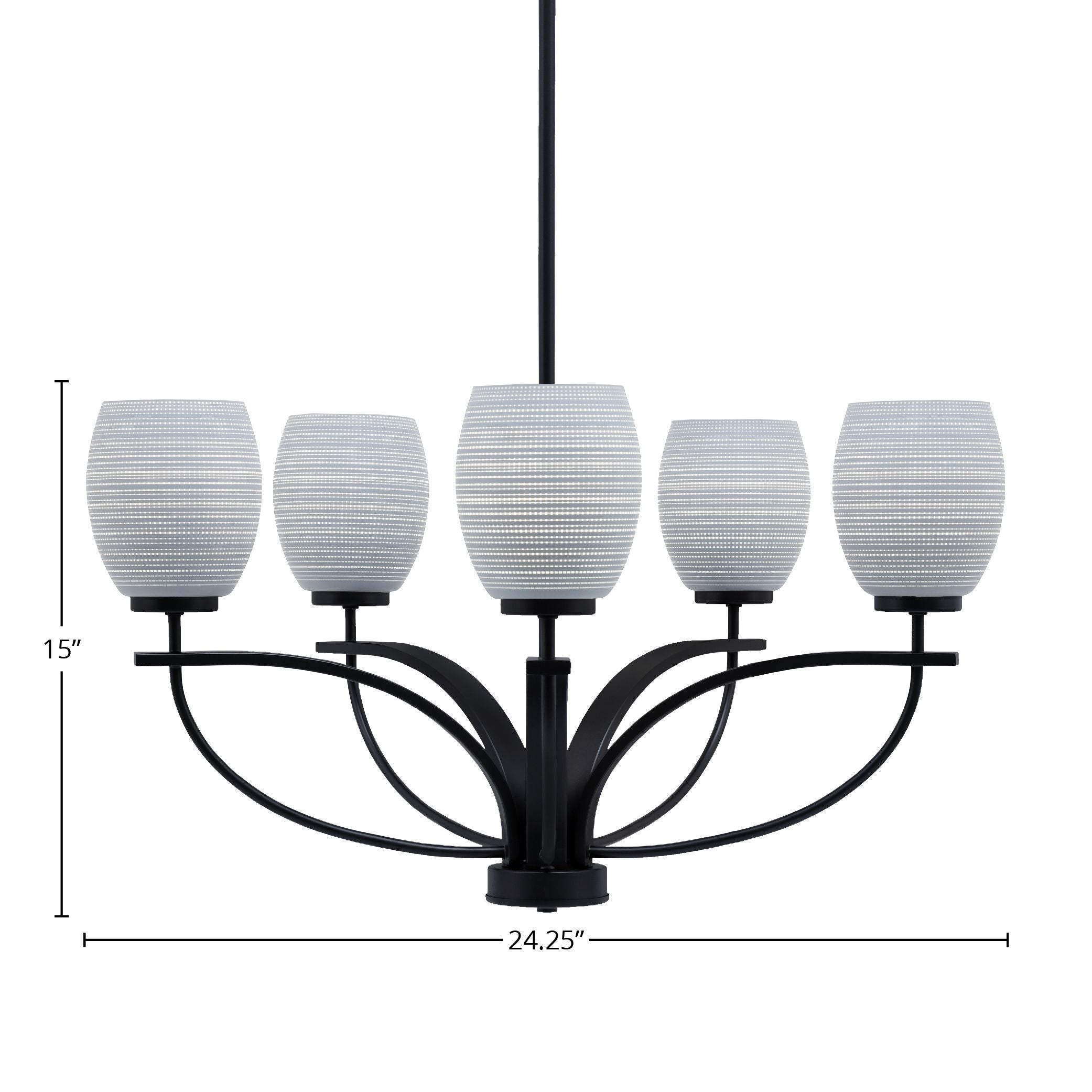 Cavella Five Light Chandelier in Matte Black with 5" Gray Matrix Shade