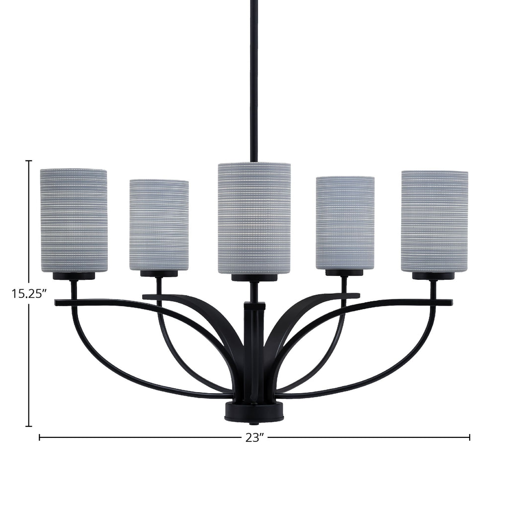 Cavella Five Light Chandelier in Matte Black with 4" Gray Matrix Shade