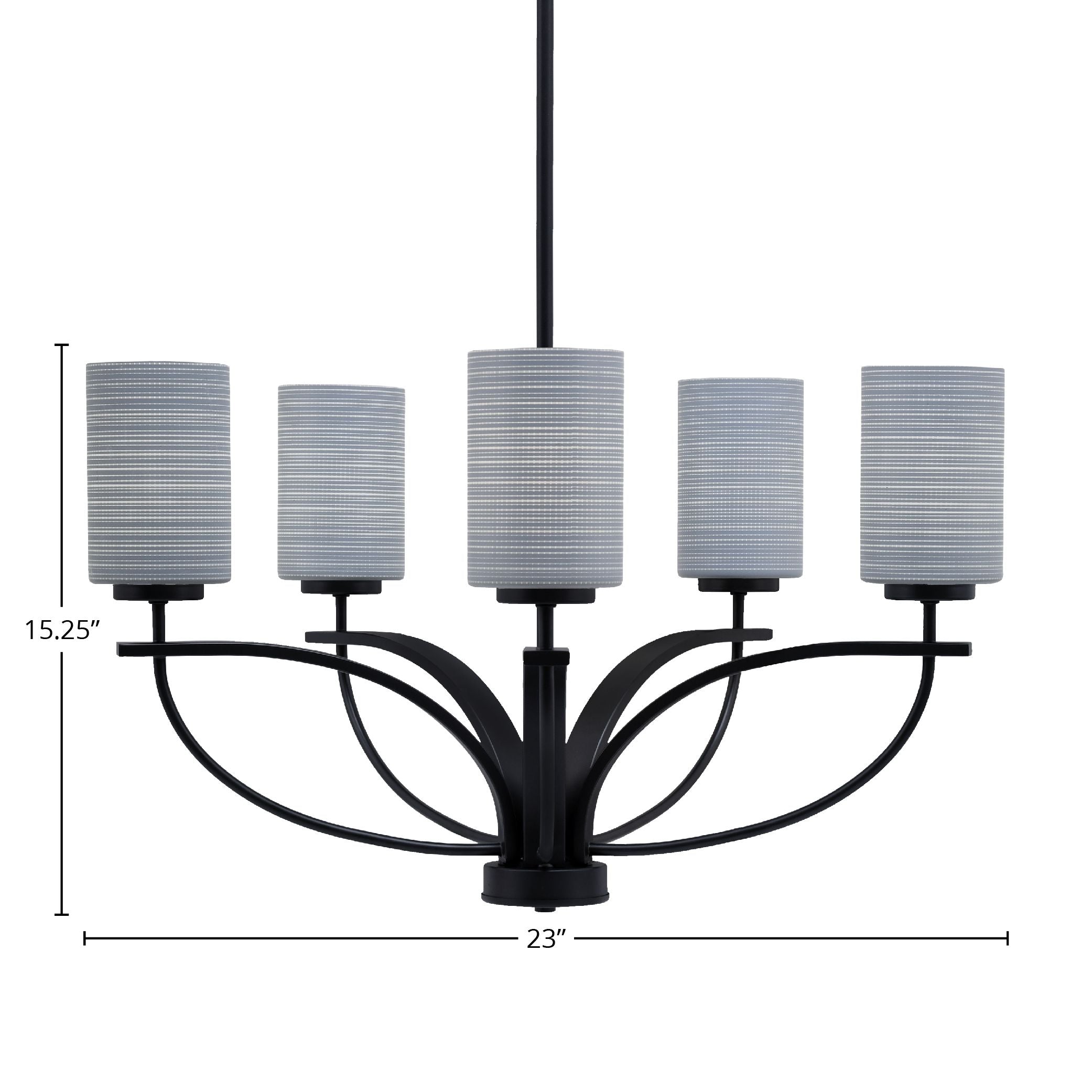 Cavella Five Light Chandelier in Matte Black with 4" Gray Matrix Shade