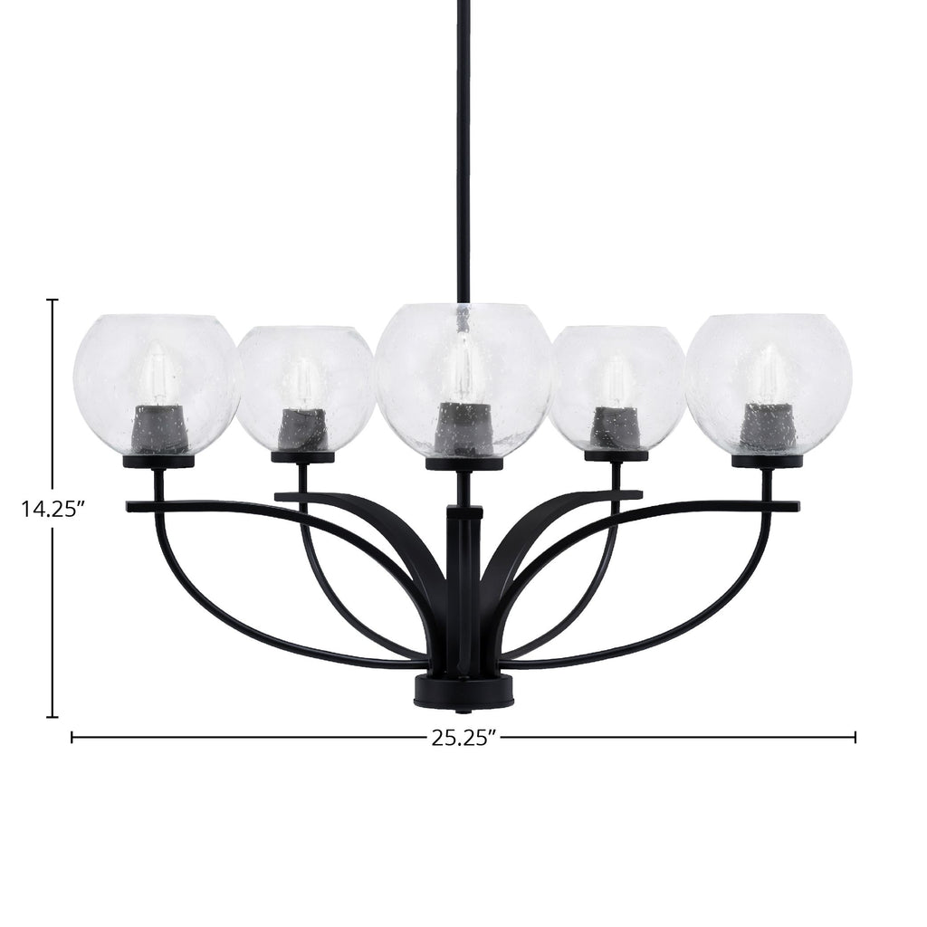 Cavella Five Light Chandelier in Matte Black with 5.75" Clear Bubble Shade