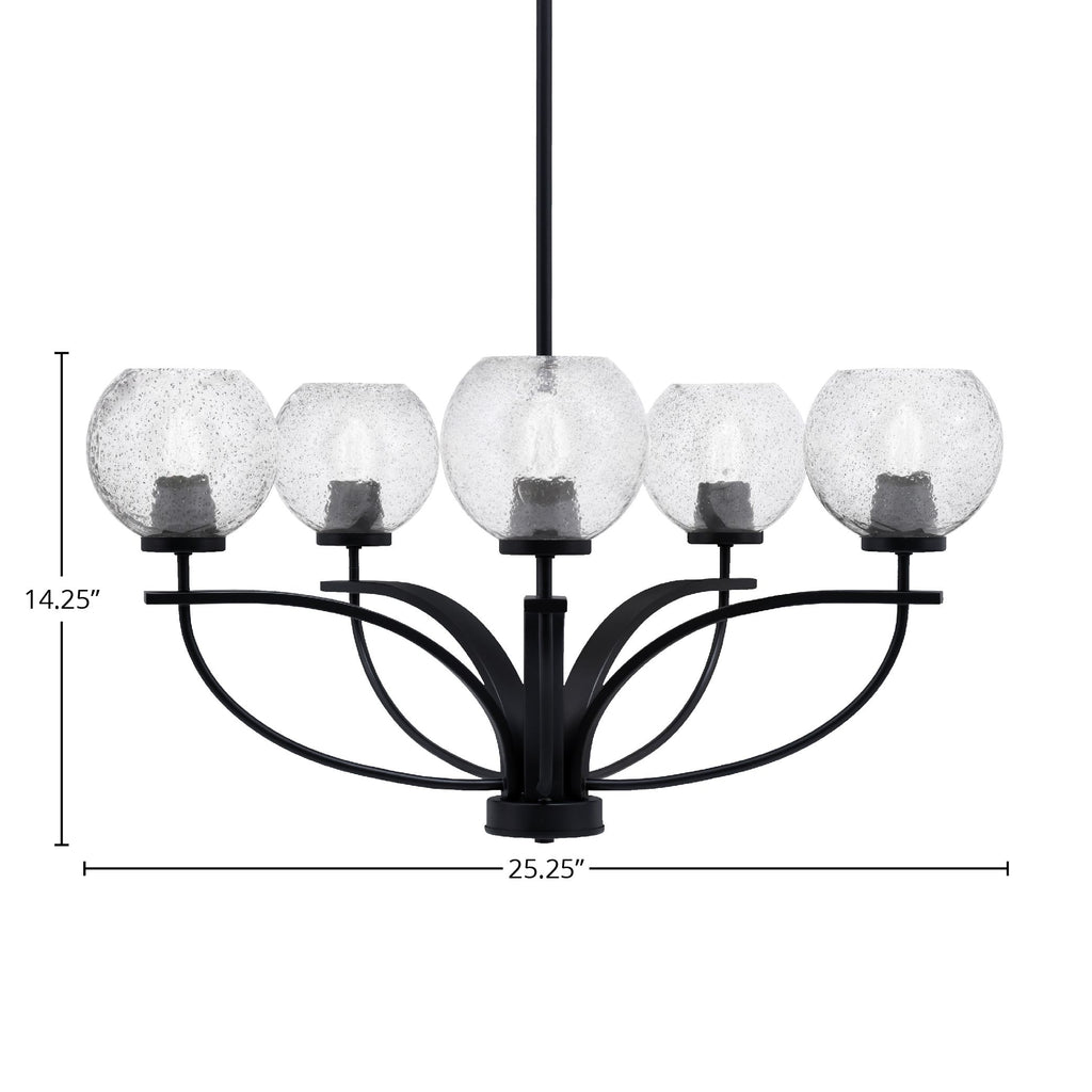 Cavella Five Light Chandelier in Matte Black with 5.75" Smoke Bubble Shade