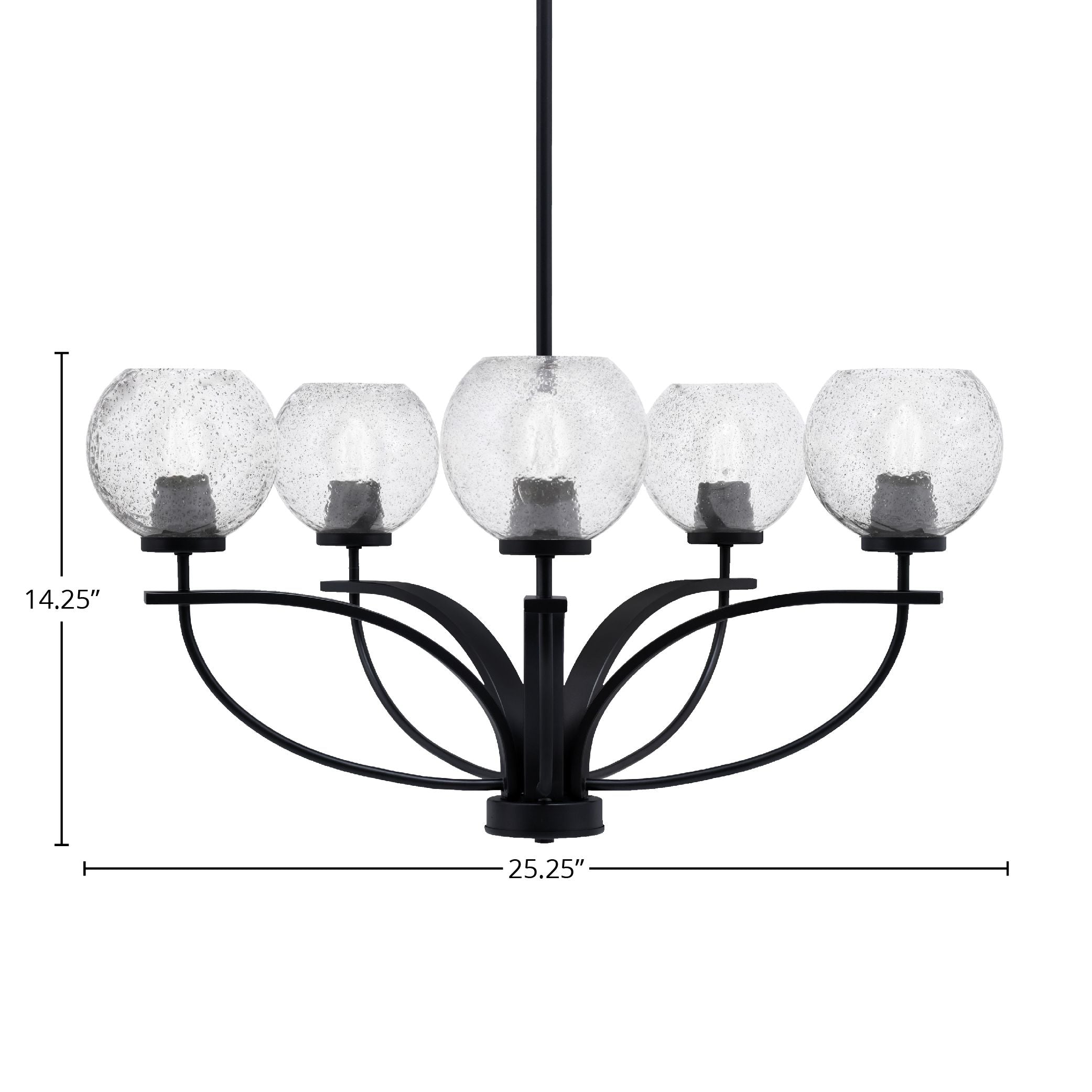 Cavella Five Light Chandelier in Matte Black with 5.75" Smoke Bubble Shade