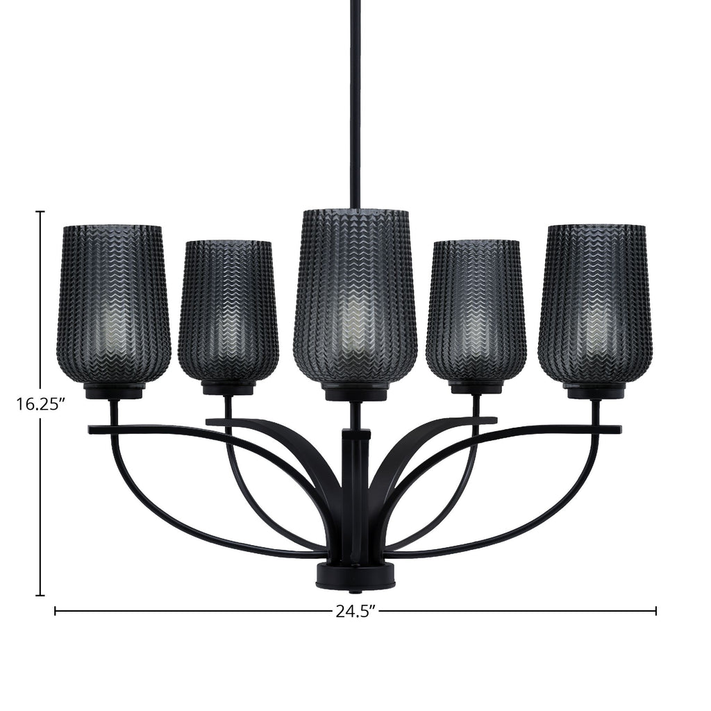 Cavella Five Light Chandelier in Matte Black with 5" Smoke Textured Shade