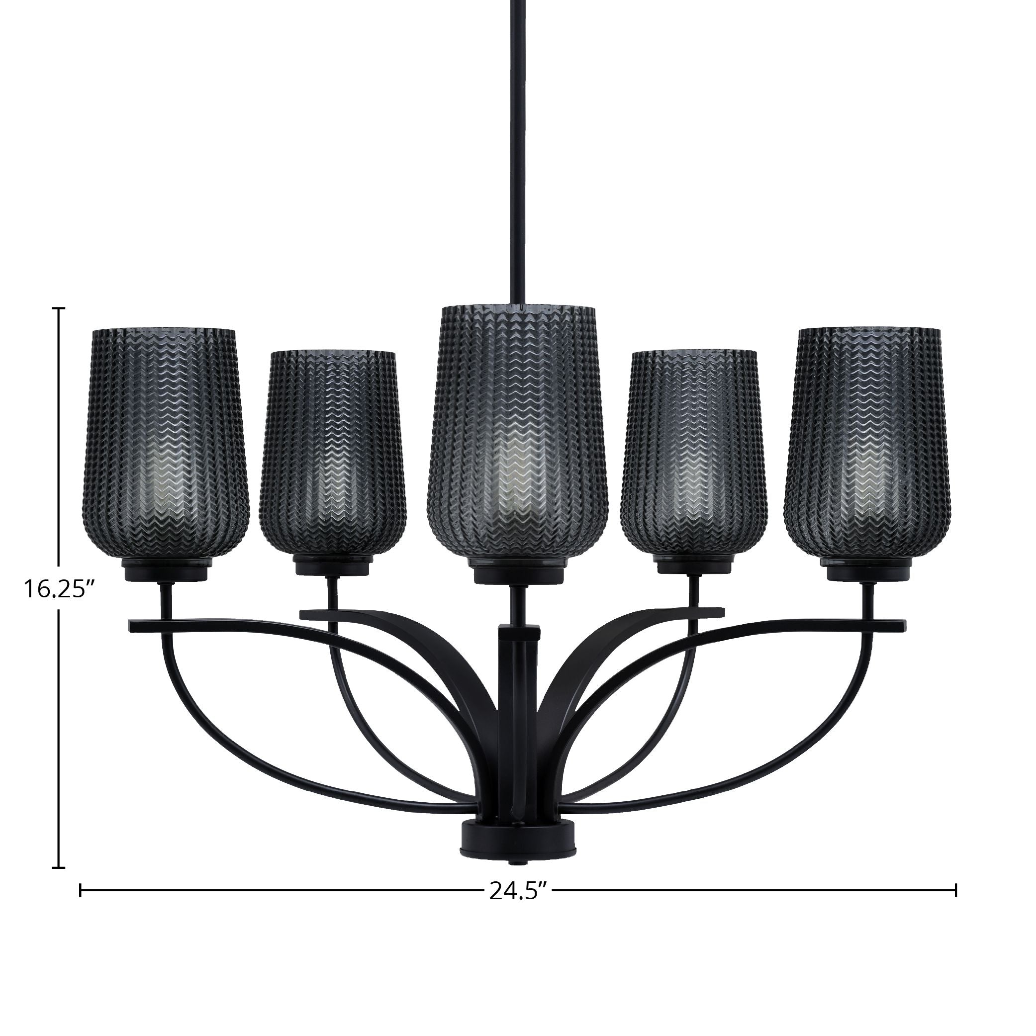 Cavella Five Light Chandelier in Matte Black with 5" Smoke Textured Shade