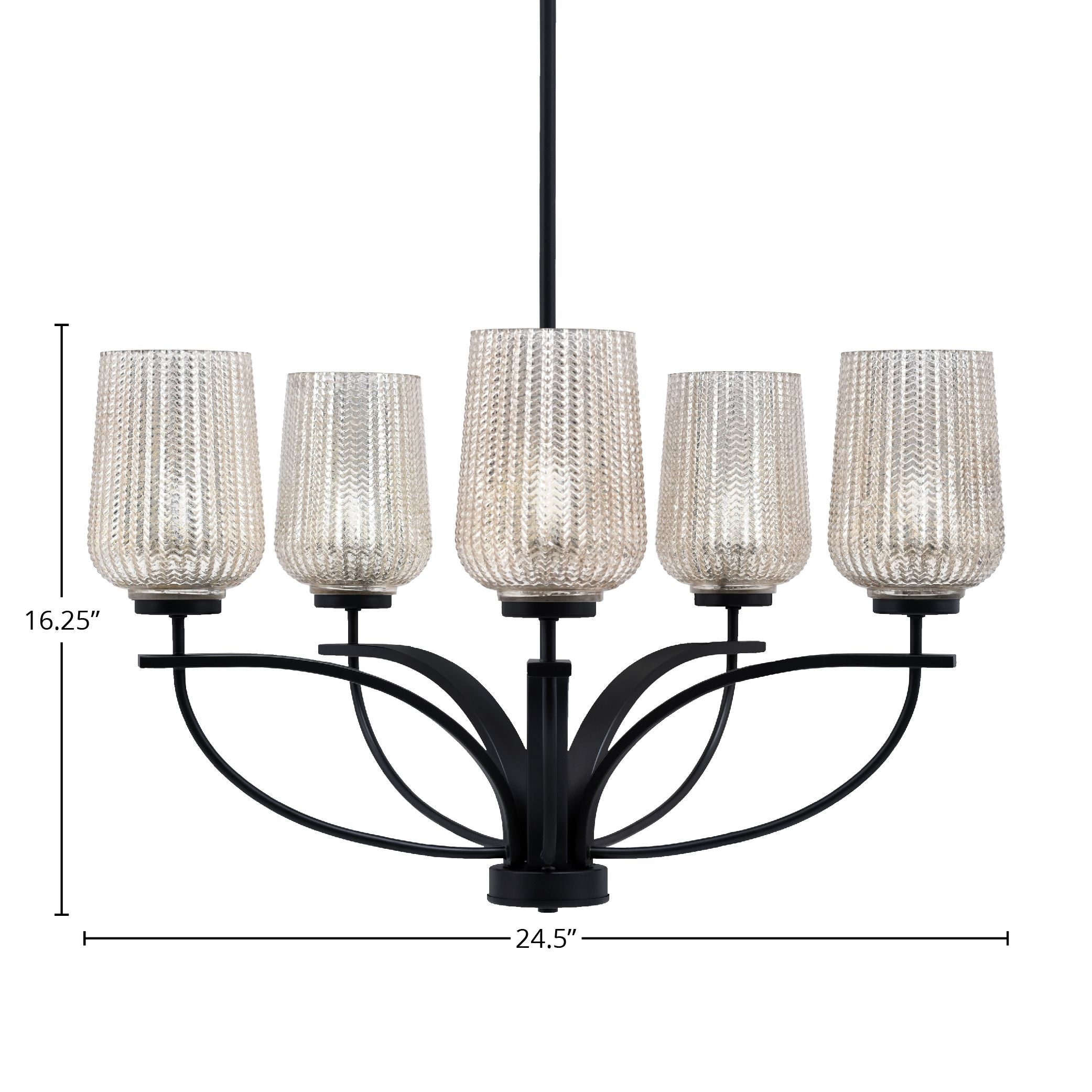 Cavella Five Light Chandelier in Matte Black with 5" Silver Textured Shade