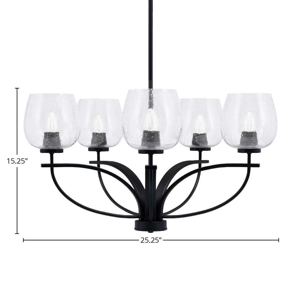 Cavella Five Light Chandelier in Matte Black with 6" Clear Bubble Shade