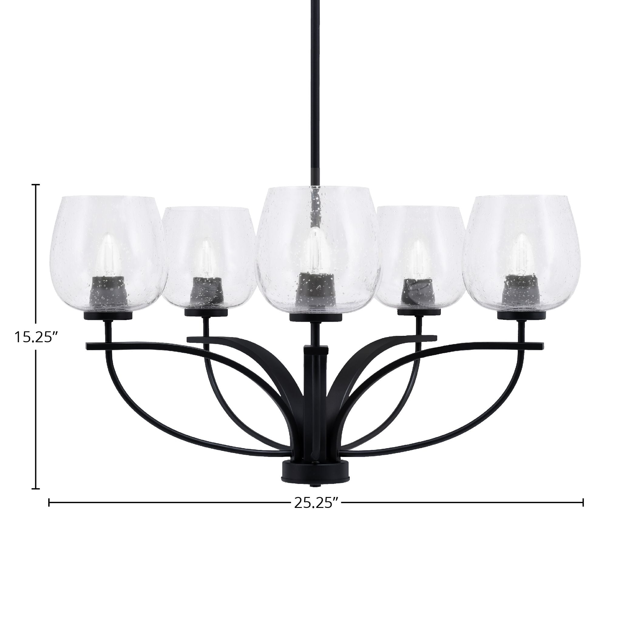 Cavella Five Light Chandelier in Matte Black with 6" Clear Bubble Shade