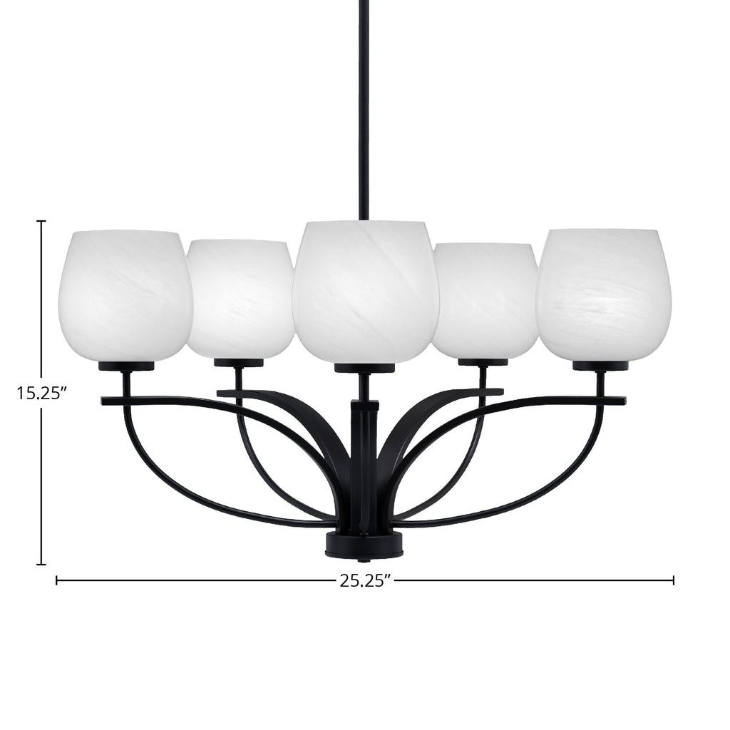 Cavella Five Light Chandelier in Matte Black with 6" White Marble Shade