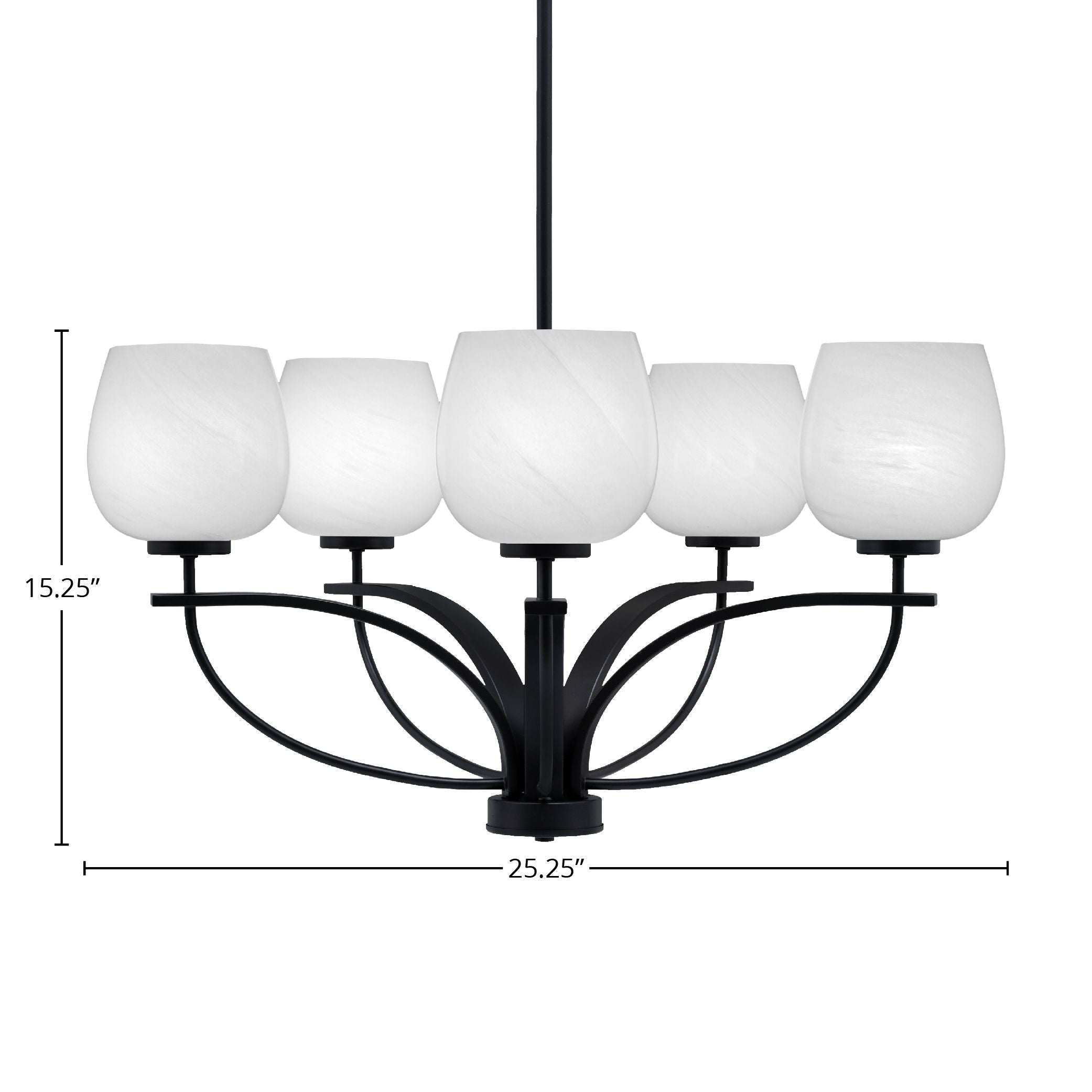 Cavella Five Light Chandelier in Matte Black with 6" White Marble Shade