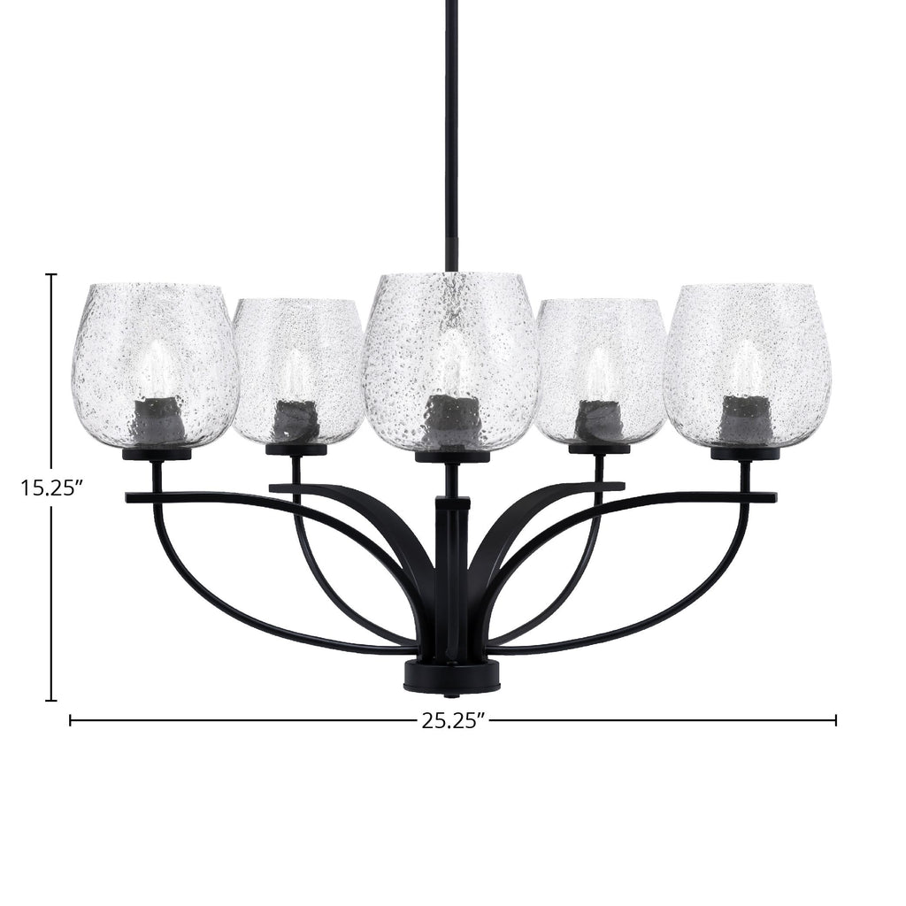Cavella Five Light Chandelier in Matte Black with 6" Smoke Bubble Shade