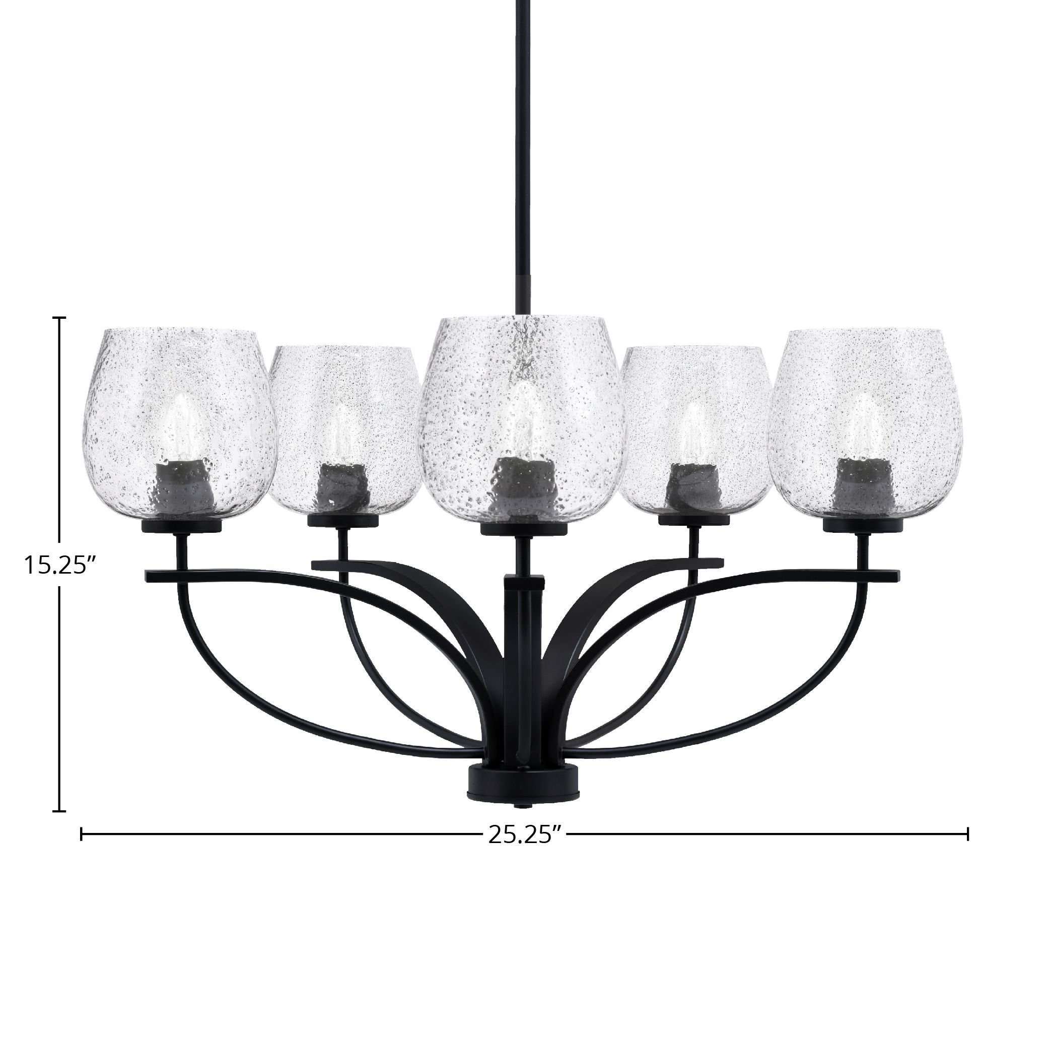 Cavella Five Light Chandelier in Matte Black with 6" Smoke Bubble Shade