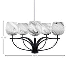 Cavella Five Light Chandelier in Matte Black with 6" Onyx Swirl Shade