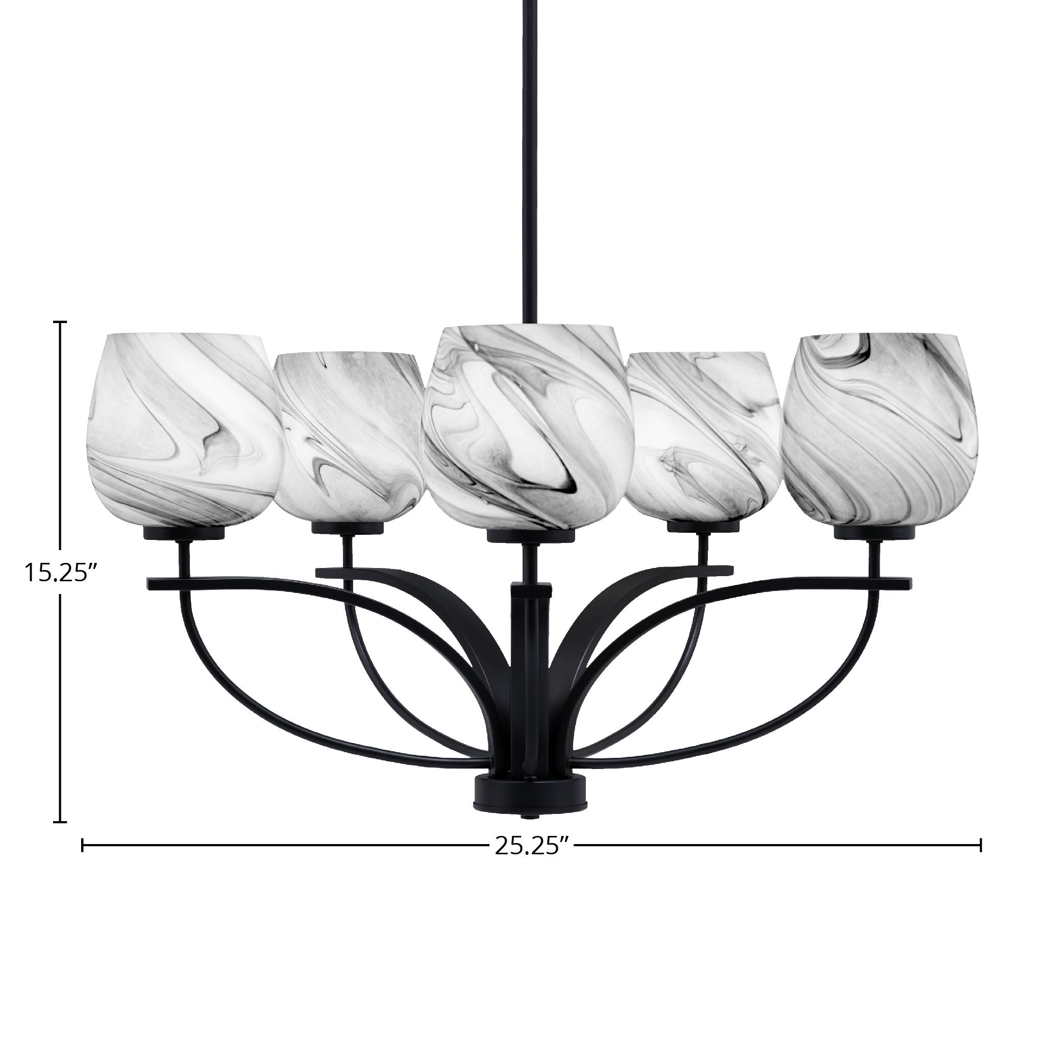 Cavella Five Light Chandelier in Matte Black with 6" Onyx Swirl Shade