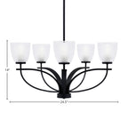 Cavella Five Light Chandelier in Matte Black with 5" Clear Ribbed Shade