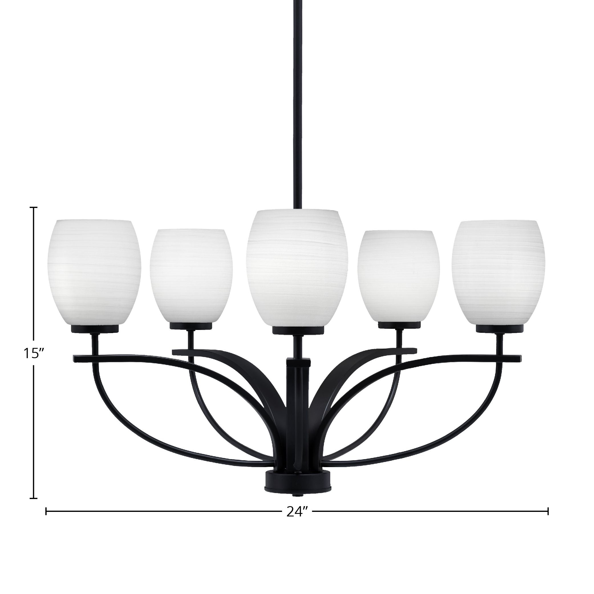 Cavella Five Light Chandelier in Matte Black with 5" White Linen Shade