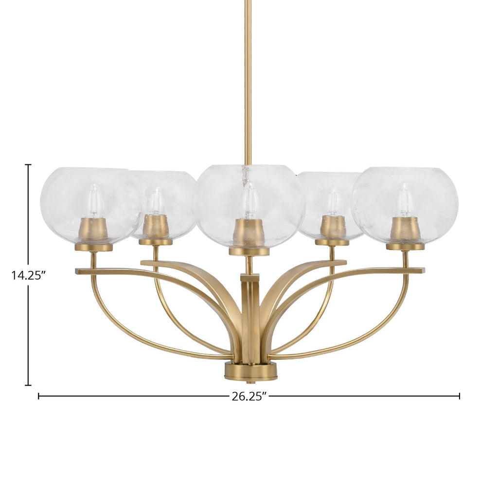 Cavella Five Light Chandelier in New Age Brass with 7" Clear Bubble Shade