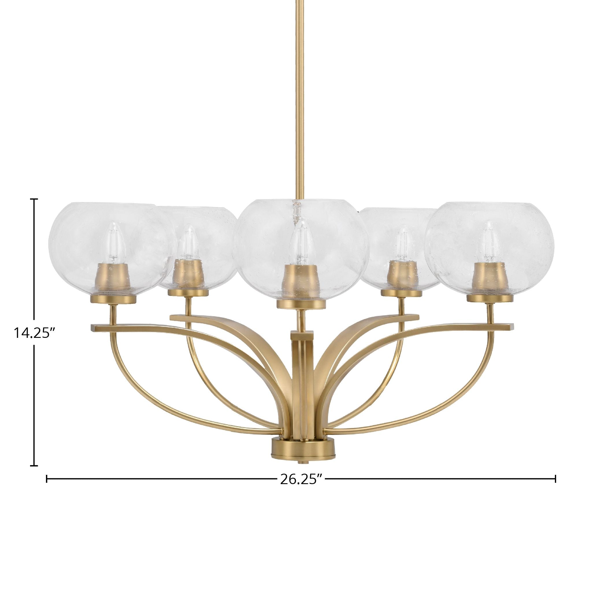 Cavella Five Light Chandelier in New Age Brass with 7" Clear Bubble Shade
