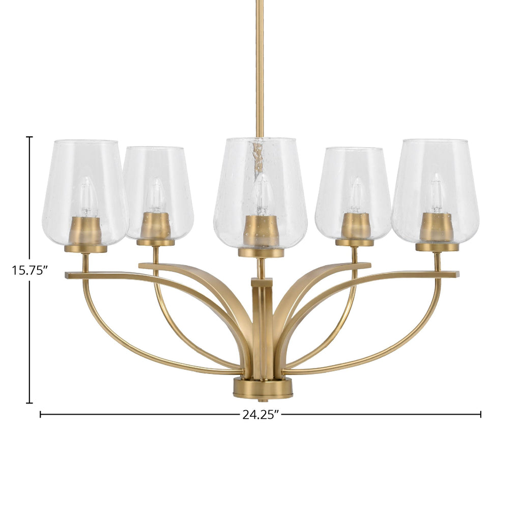 Cavella Five Light Chandelier in New Age Brass with 5" Clear Bubble Shade
