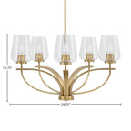 Cavella Five Light Chandelier in New Age Brass with 5" Clear Bubble Shade