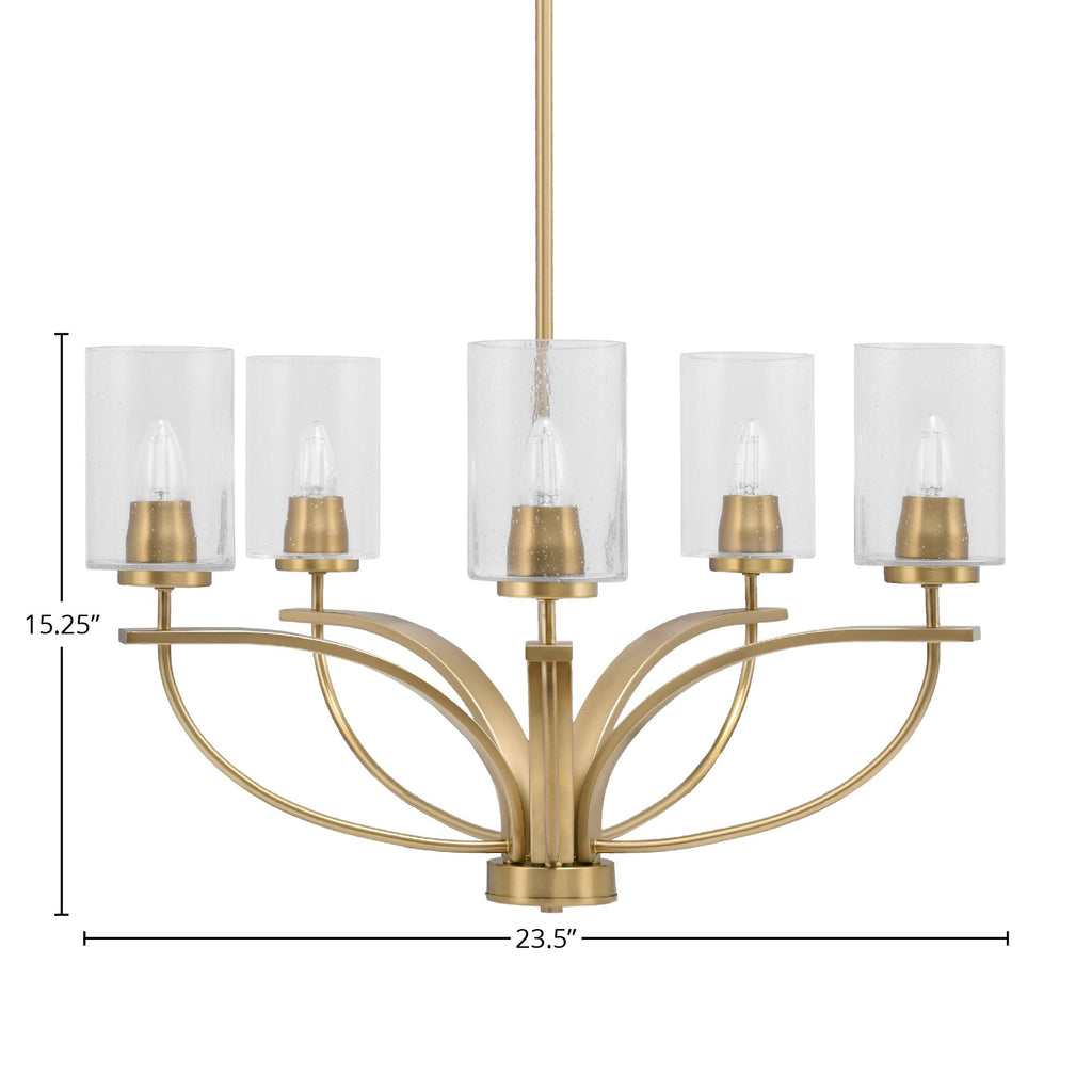 Cavella Five Light Chandelier in New Age Brass with 4" Clear Bubble Shade