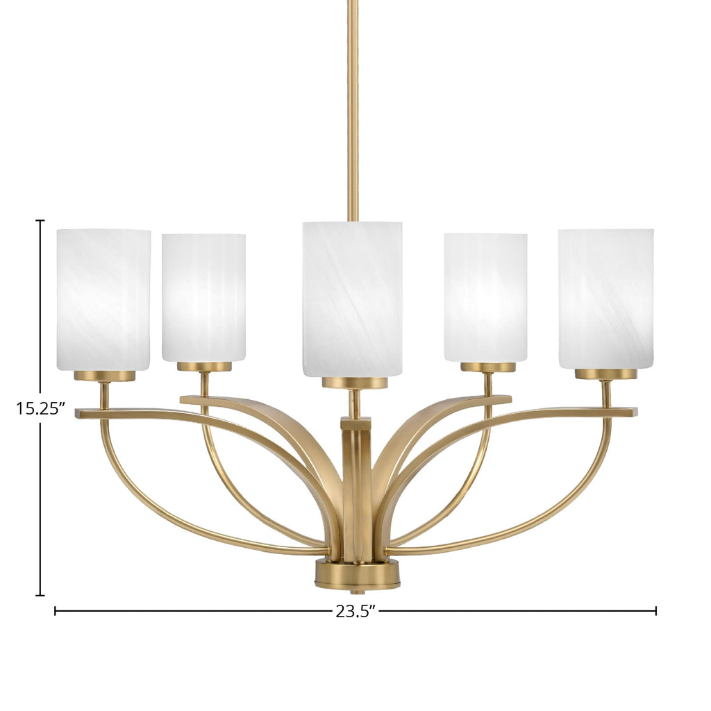 Cavella Five Light Chandelier in New Age Brass with 4" White Marble Shade