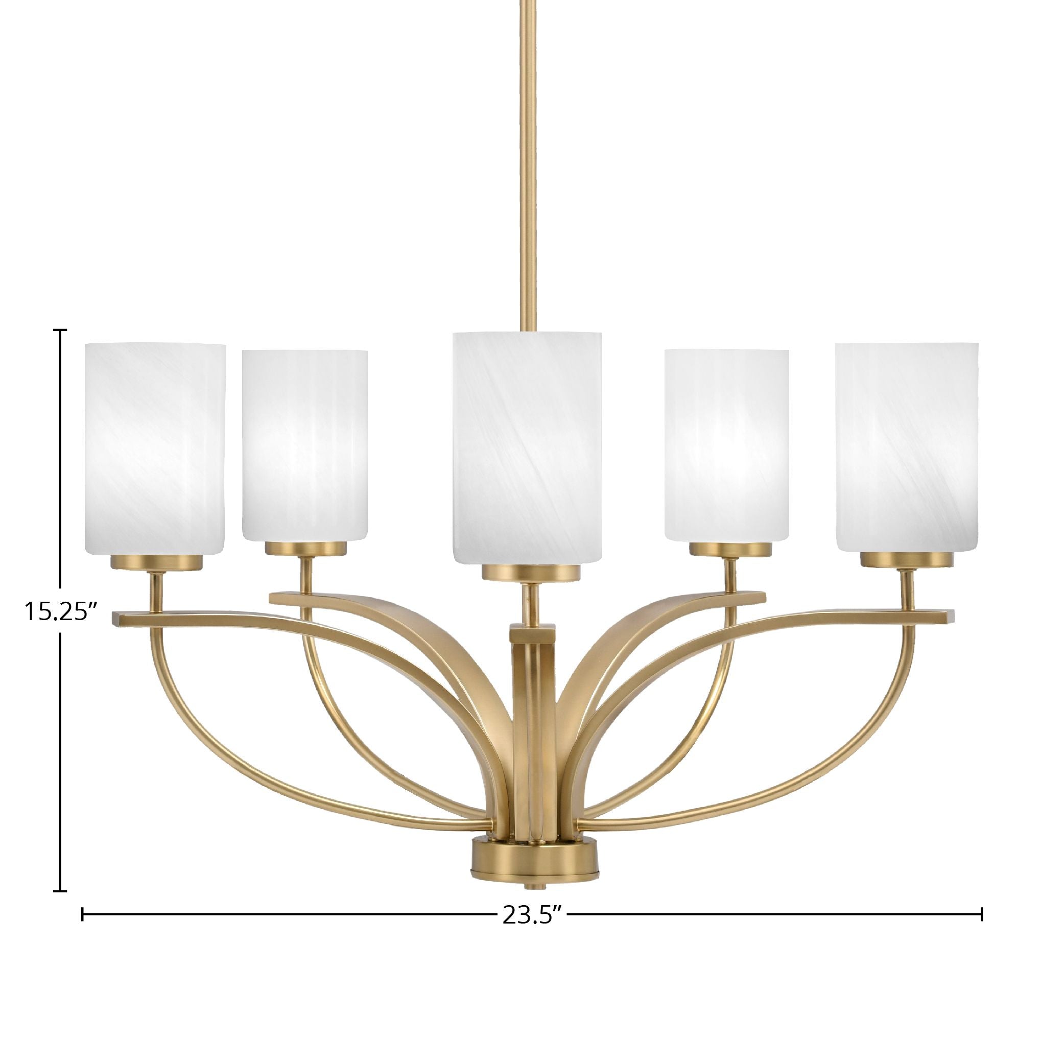 Cavella Five Light Chandelier in New Age Brass with 4" White Marble Shade