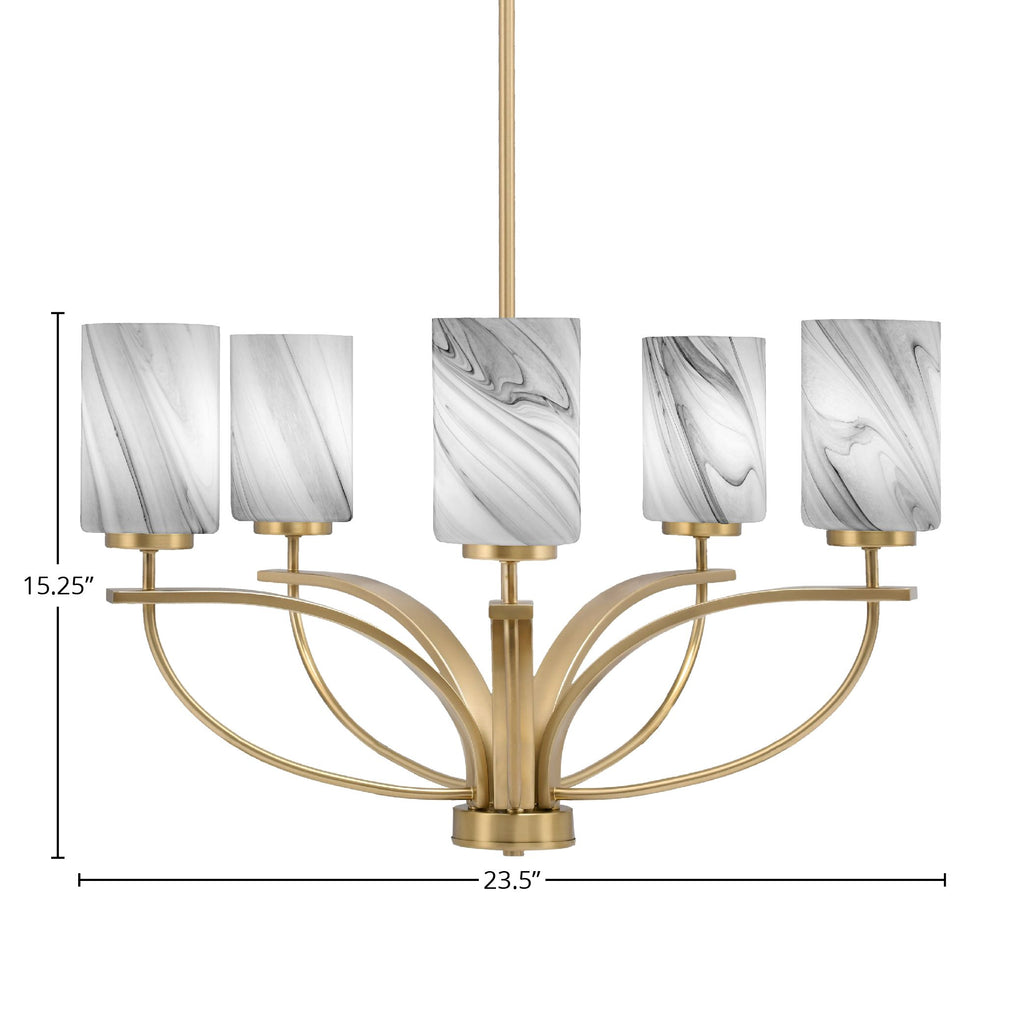 Cavella Five Light Chandelier in New Age Brass with 4" Onyx Swirl Shade