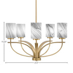 Cavella Five Light Chandelier in New Age Brass with 4" Onyx Swirl Shade