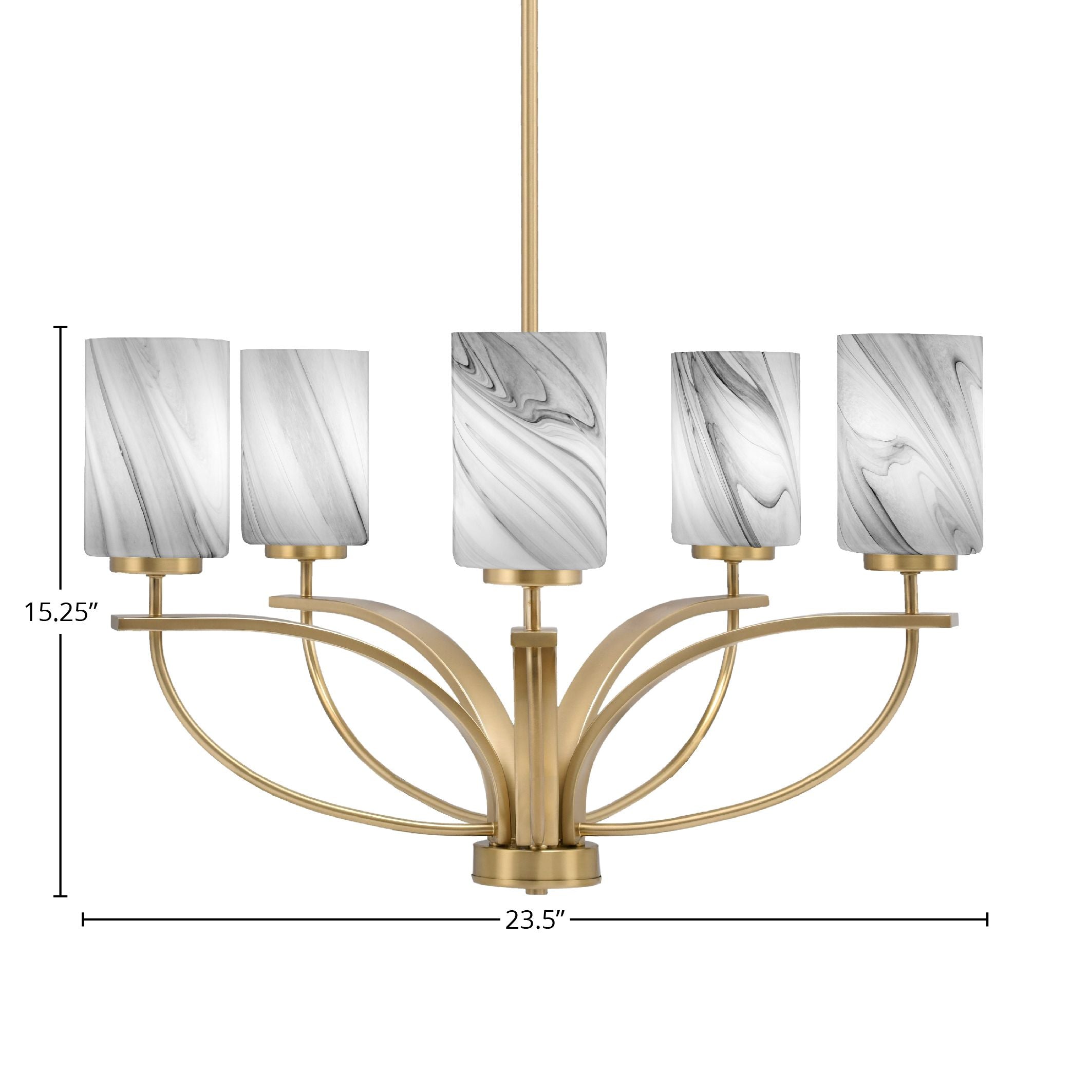 Cavella Five Light Chandelier in New Age Brass with 4" Onyx Swirl Shade