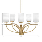 Cavella Five Light Chandelier in New Age Brass with 4" White Muslin Shade