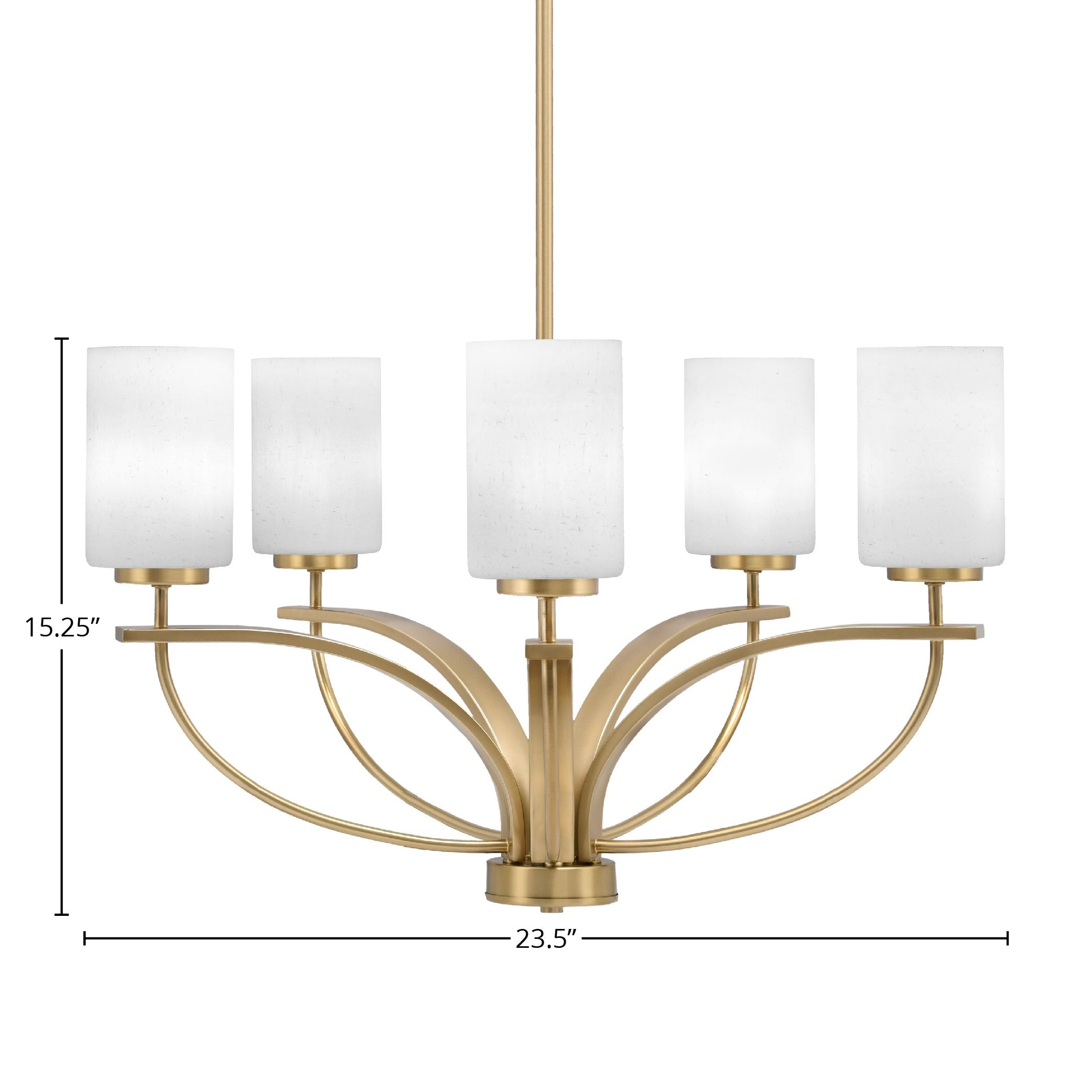 Cavella Five Light Chandelier in New Age Brass with 4" White Muslin Shade