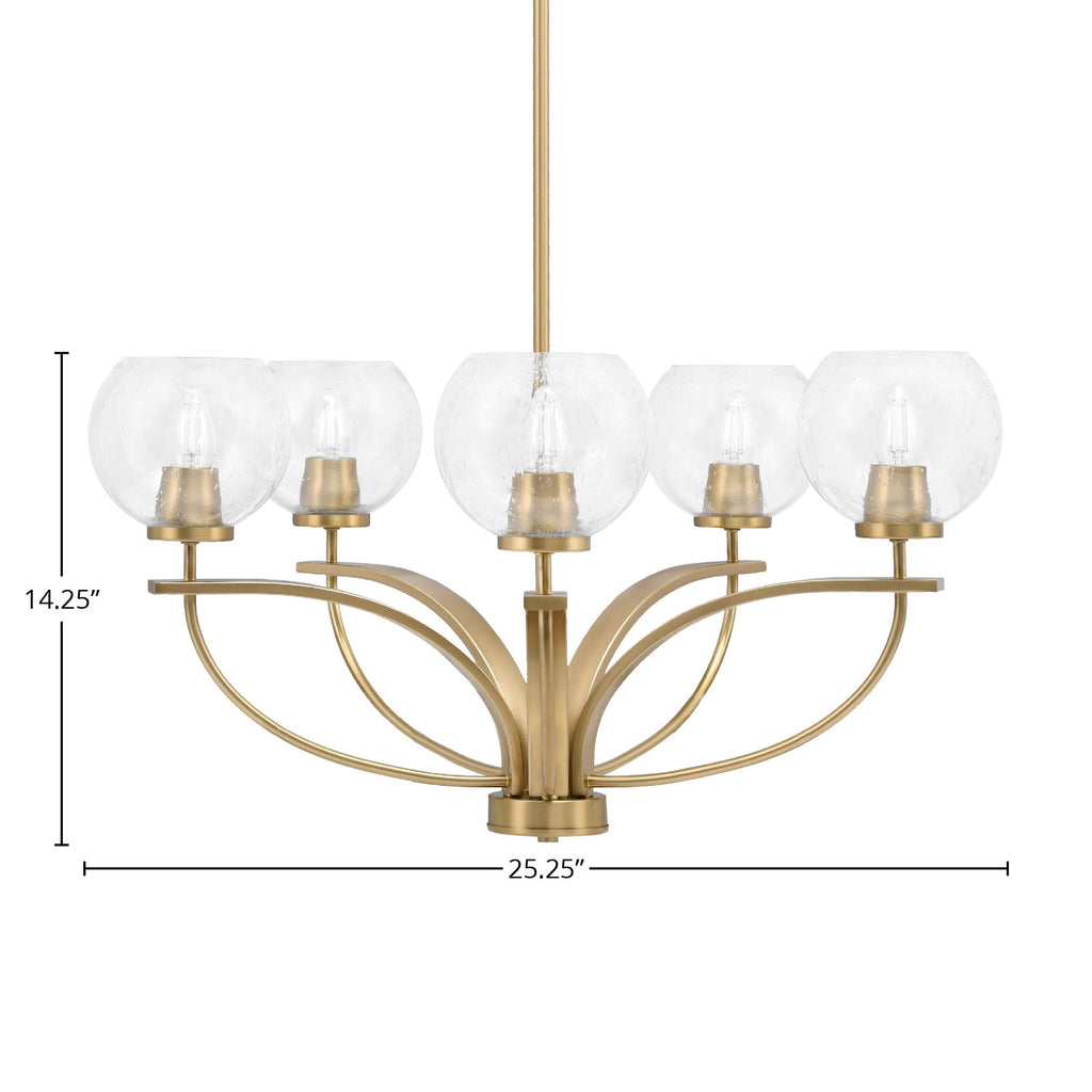 Cavella Five Light Chandelier in New Age Brass with 5.75" Clear Bubble Shade