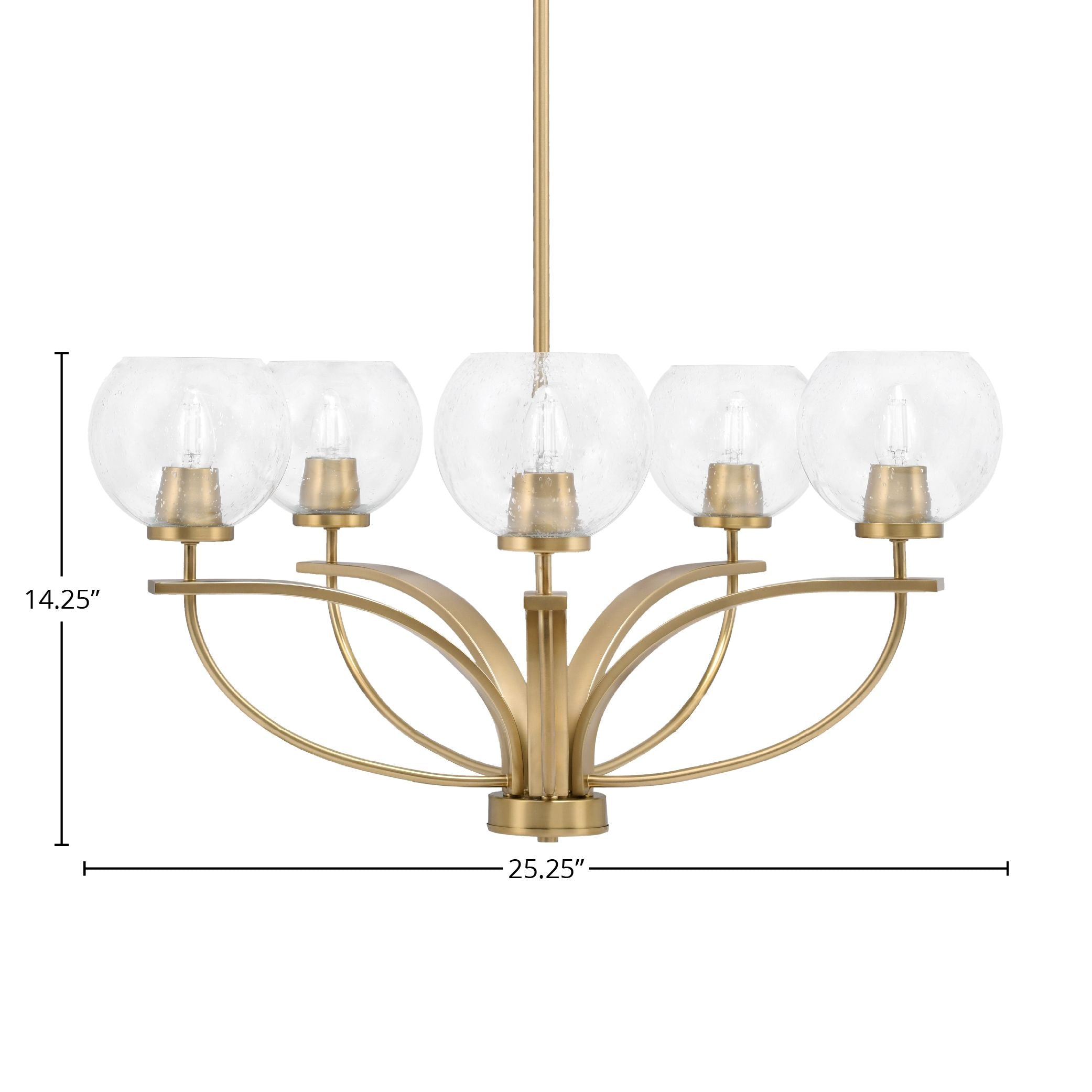 Cavella Five Light Chandelier in New Age Brass with 5.75" Clear Bubble Shade