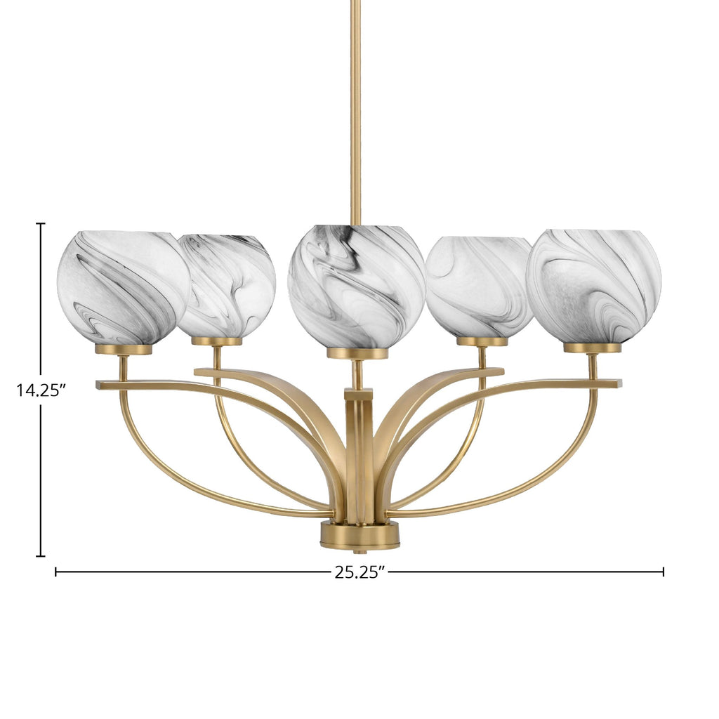 Cavella Five Light Chandelier in New Age Brass with 5.75" Onyx Swirl Shade