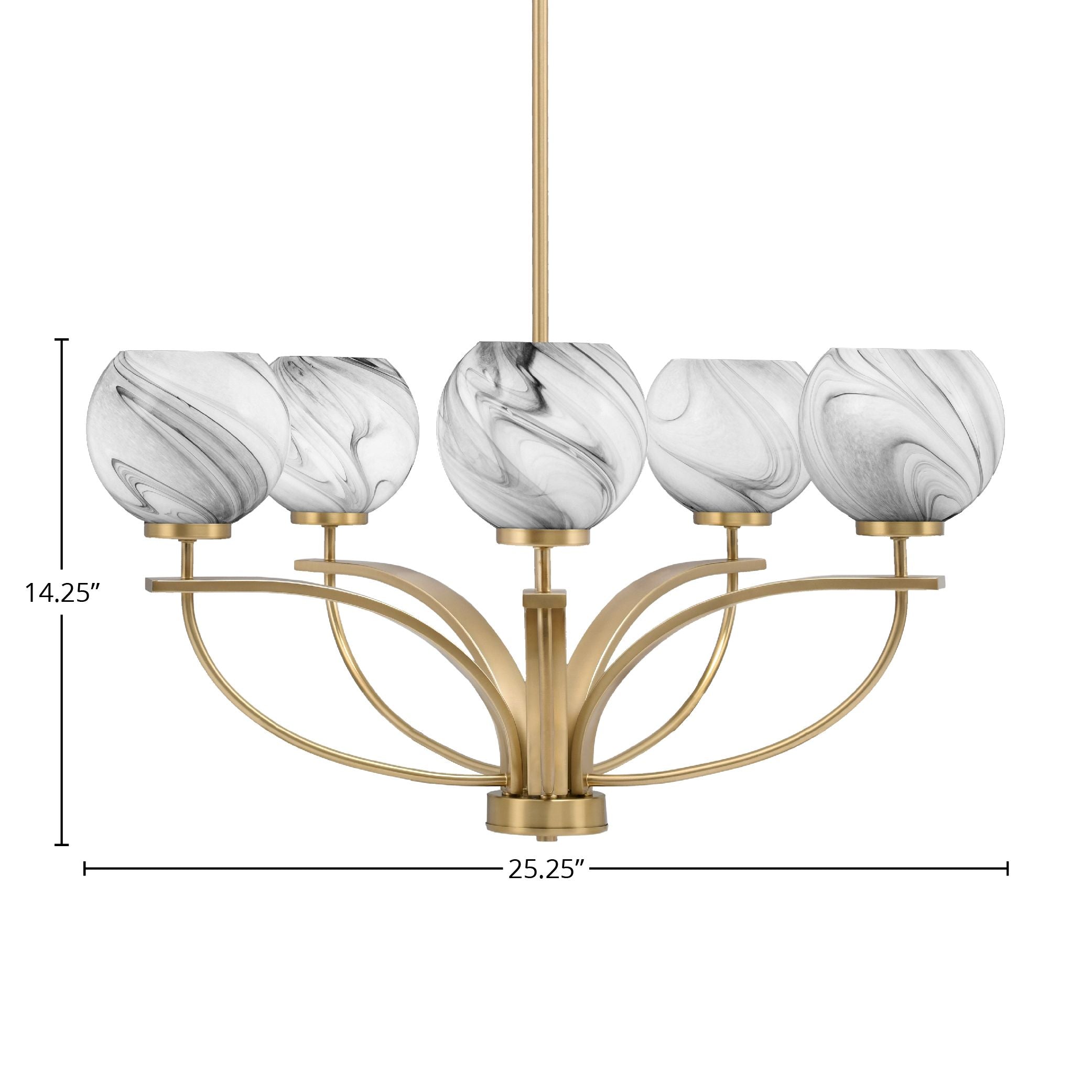 Cavella Five Light Chandelier in New Age Brass with 5.75" Onyx Swirl Shade