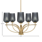 Cavella Five Light Chandelier in New Age Brass with 5" Smoke Textured Shade