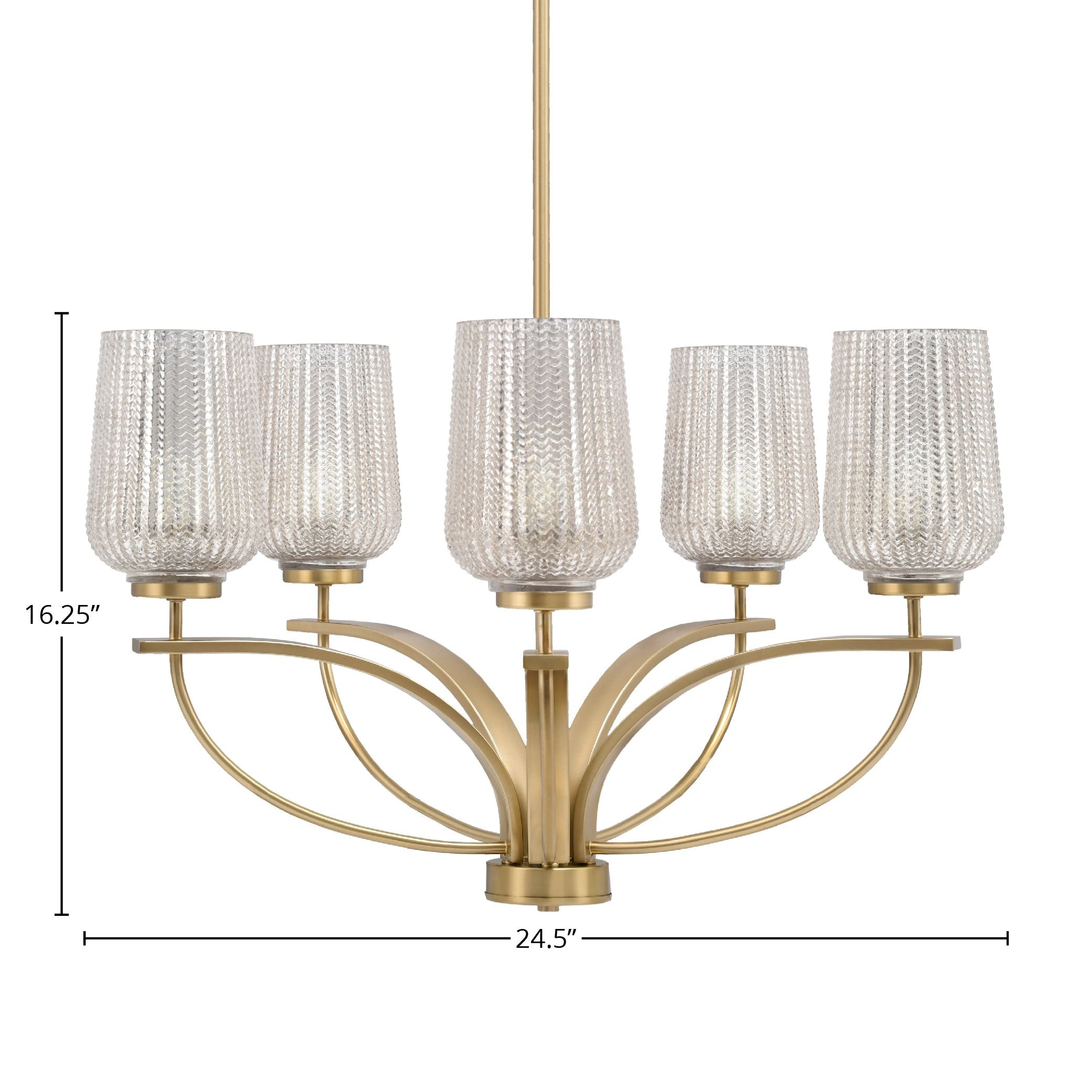 Cavella Five Light Chandelier in New Age Brass with 5" Silver Textured Shade