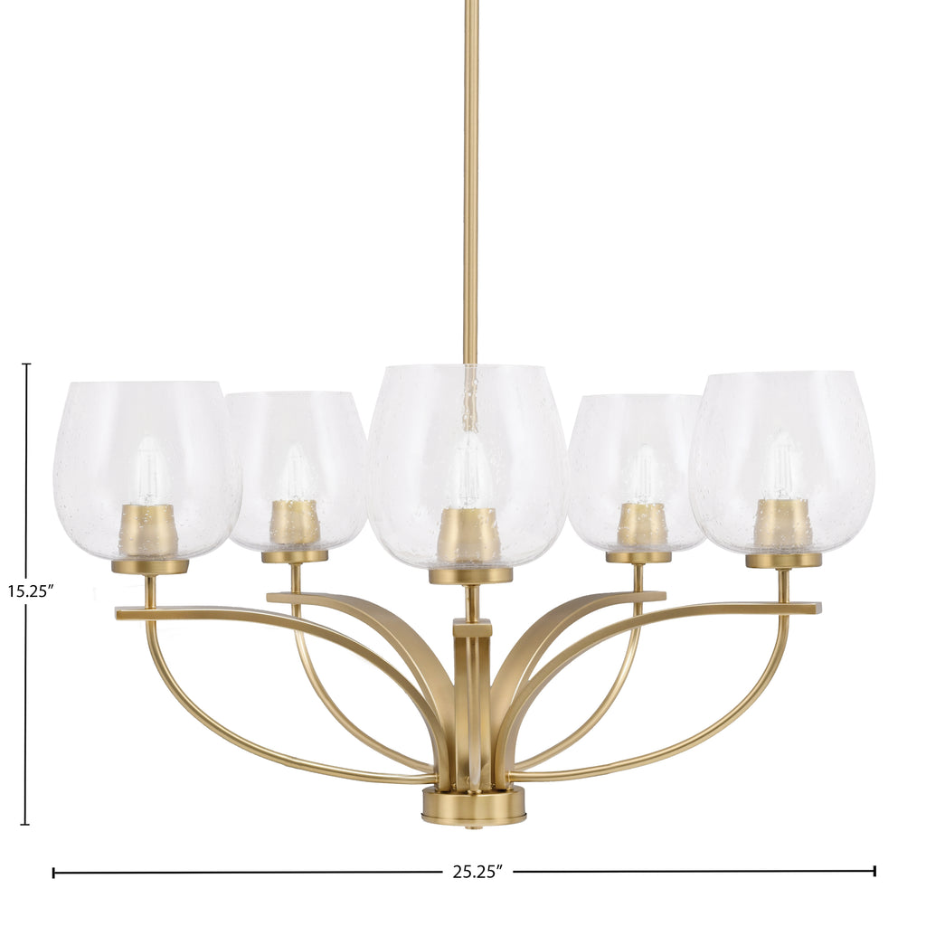 Cavella Five Light Chandelier in New Age Brass with 6" Clear Bubble Shade