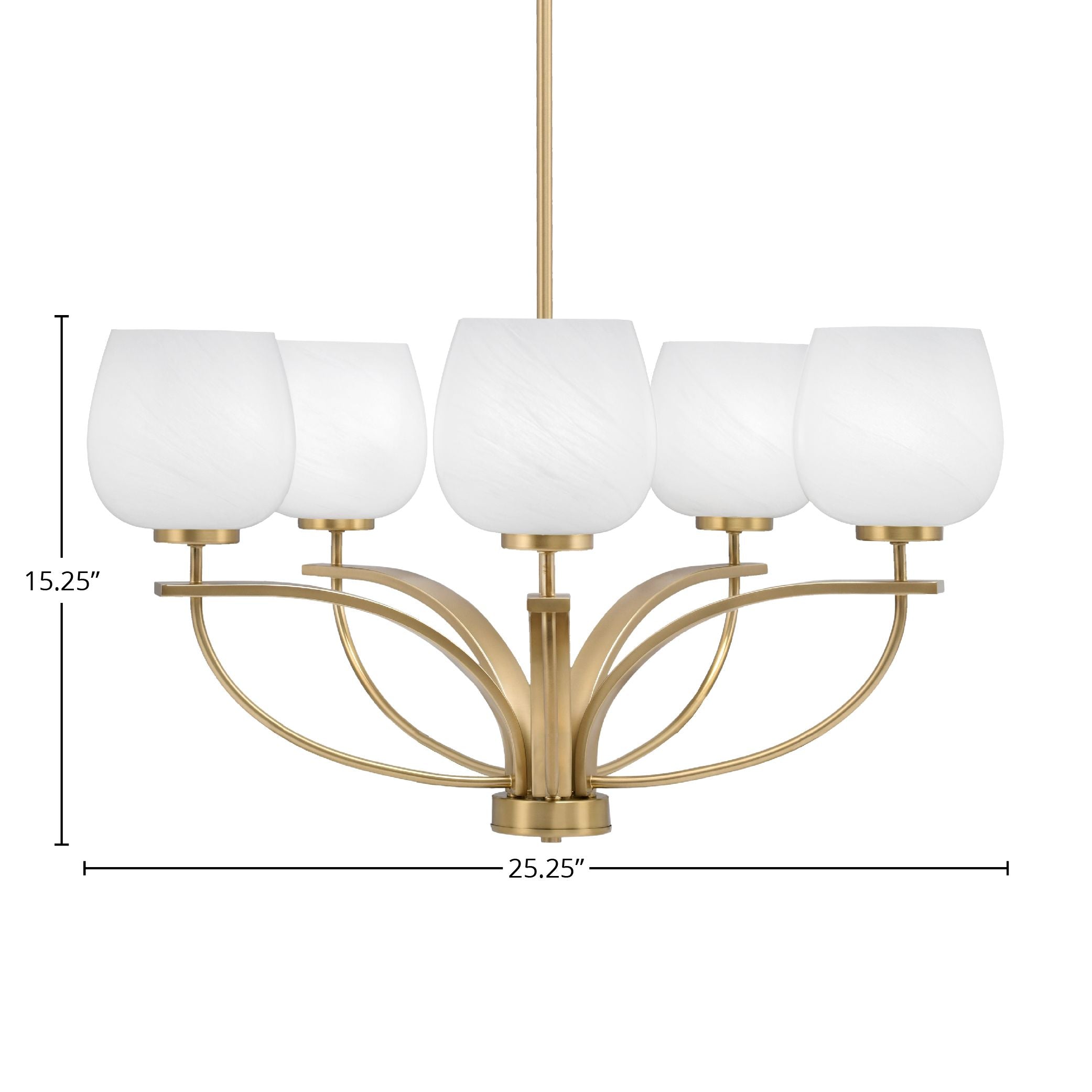 Cavella Five Light Chandelier in New Age Brass with 6" White Marble Shade