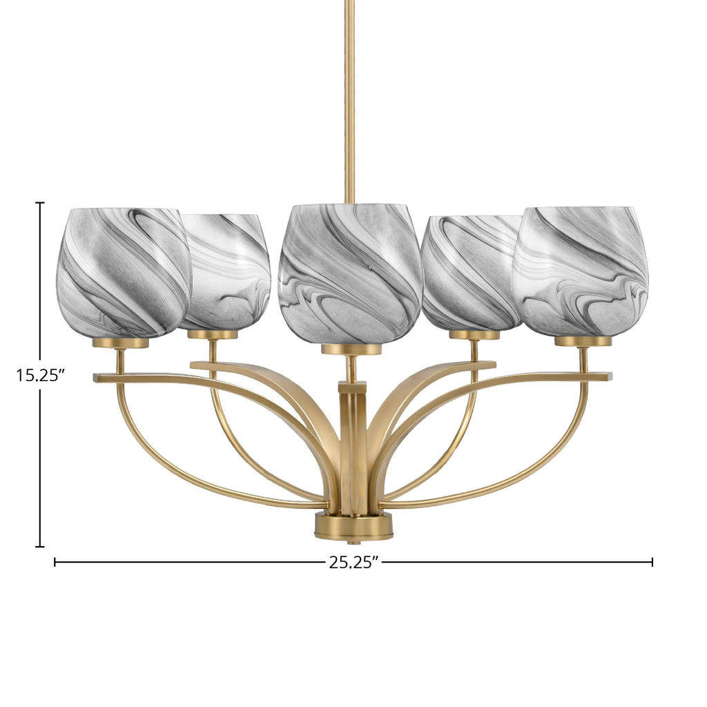 Cavella Five Light Chandelier in New Age Brass with 6" Onyx Swirl Shade