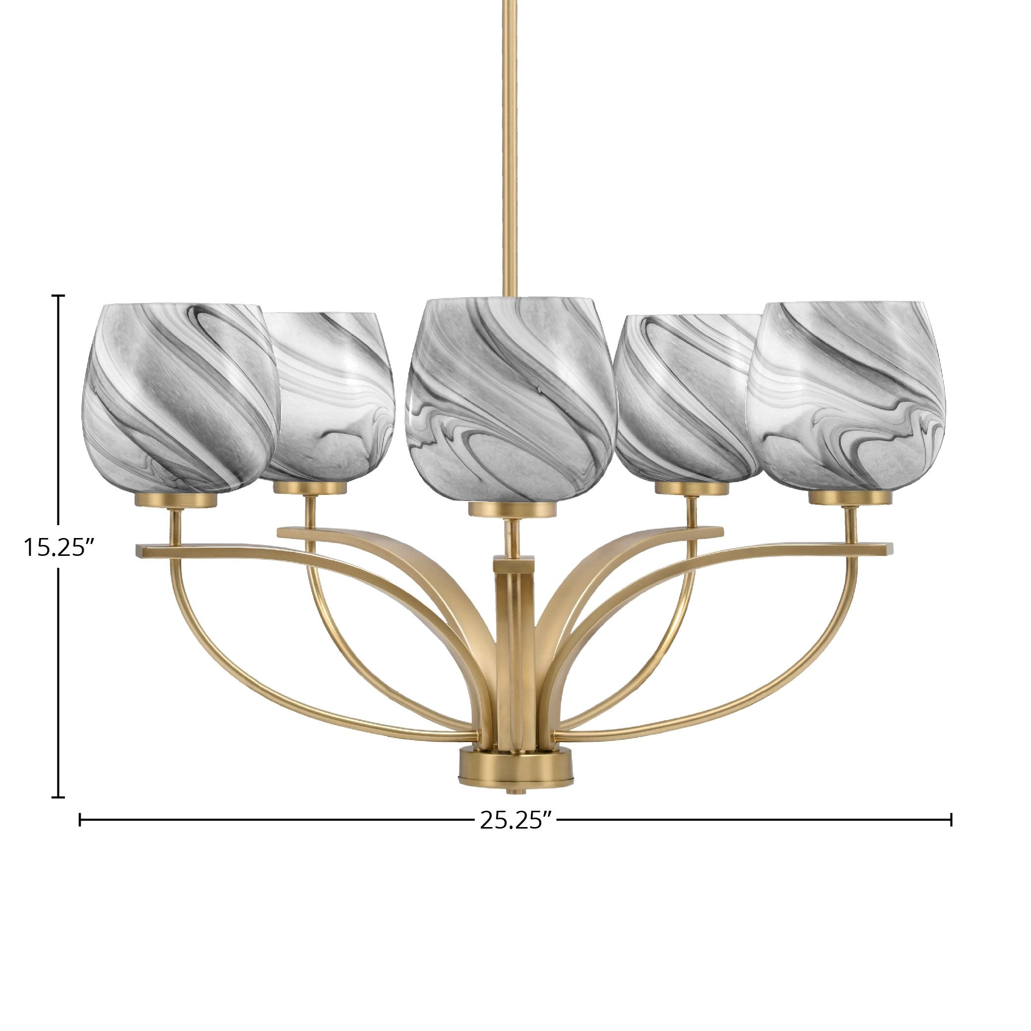 Cavella Five Light Chandelier in New Age Brass with 6" Onyx Swirl Shade