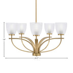 Cavella Five Light Chandelier in New Age Brass with 5" Clear Ribbed Shade