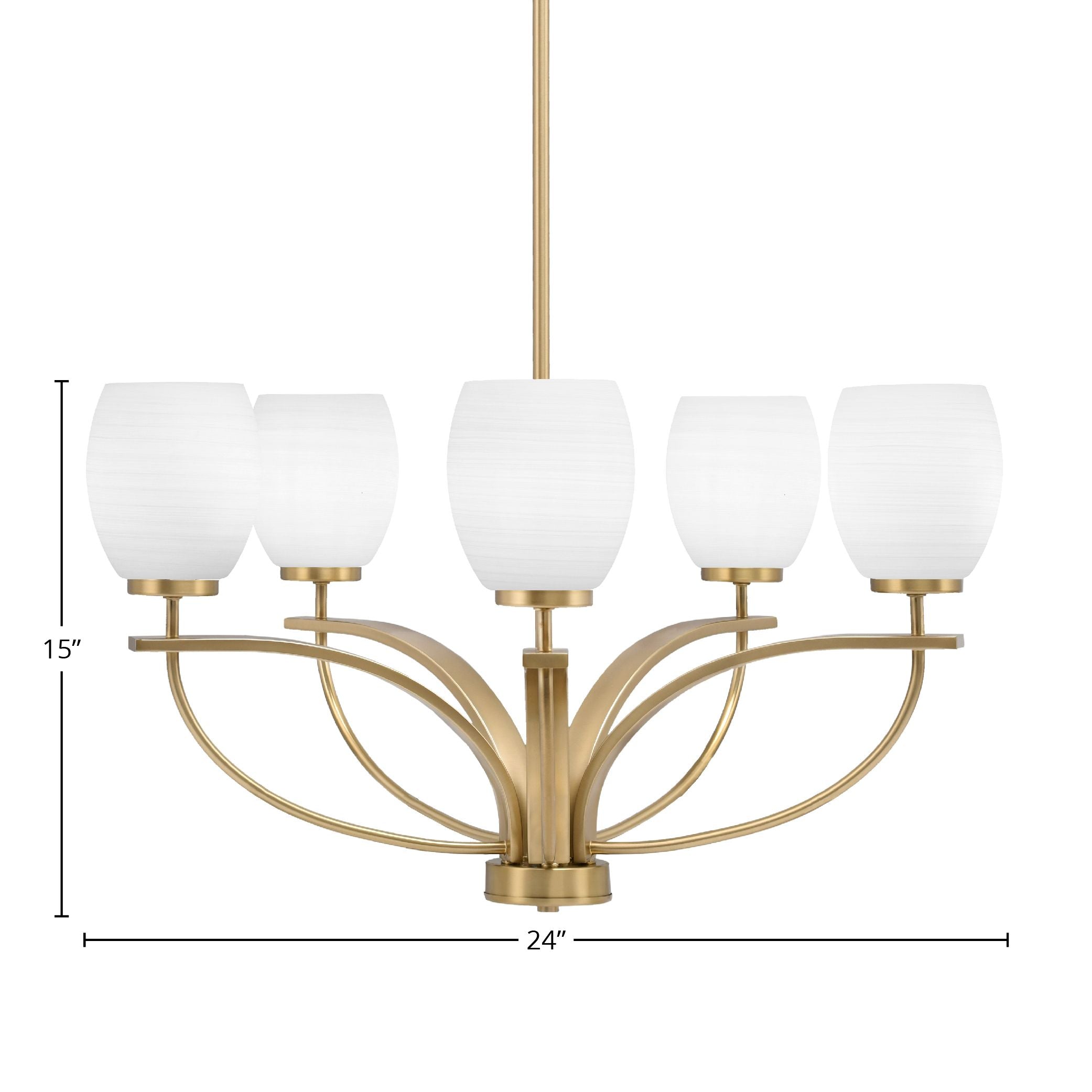 Cavella Five Light Chandelier in New Age Brass with 5" White Linen Shade