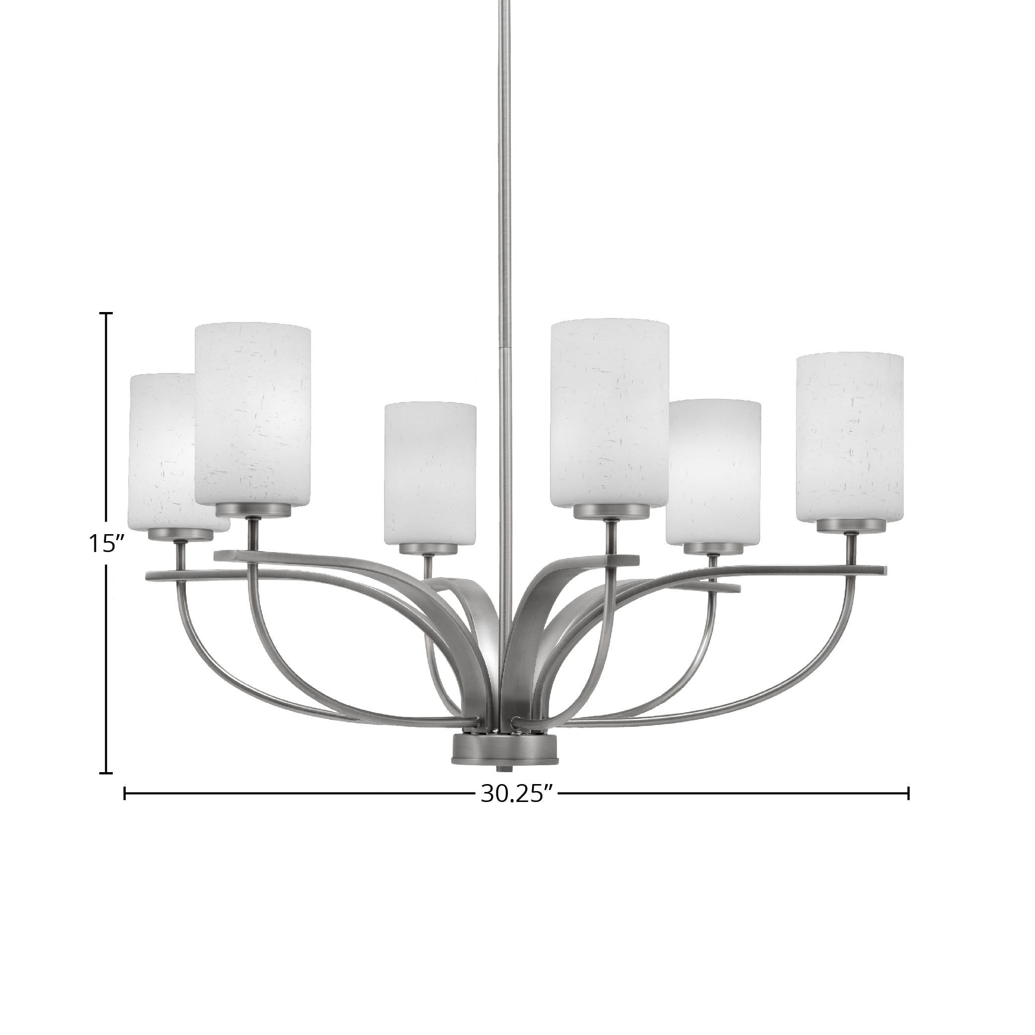 Cavella Six Light Chandelier in Graphite with 4" White Muslin Shade
