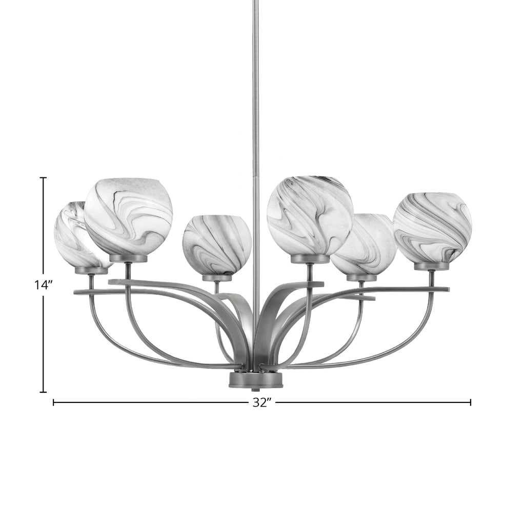 Cavella Six Light Chandelier in Graphite with 5.75" Onyx Swirl Shade
