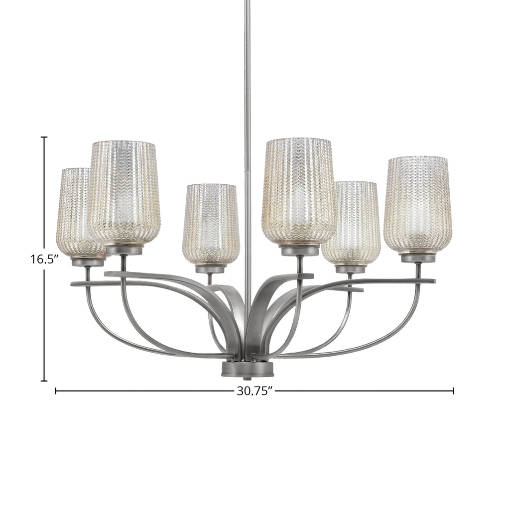 Cavella Six Light Chandelier in Graphite with 5" Silver Textured Shade