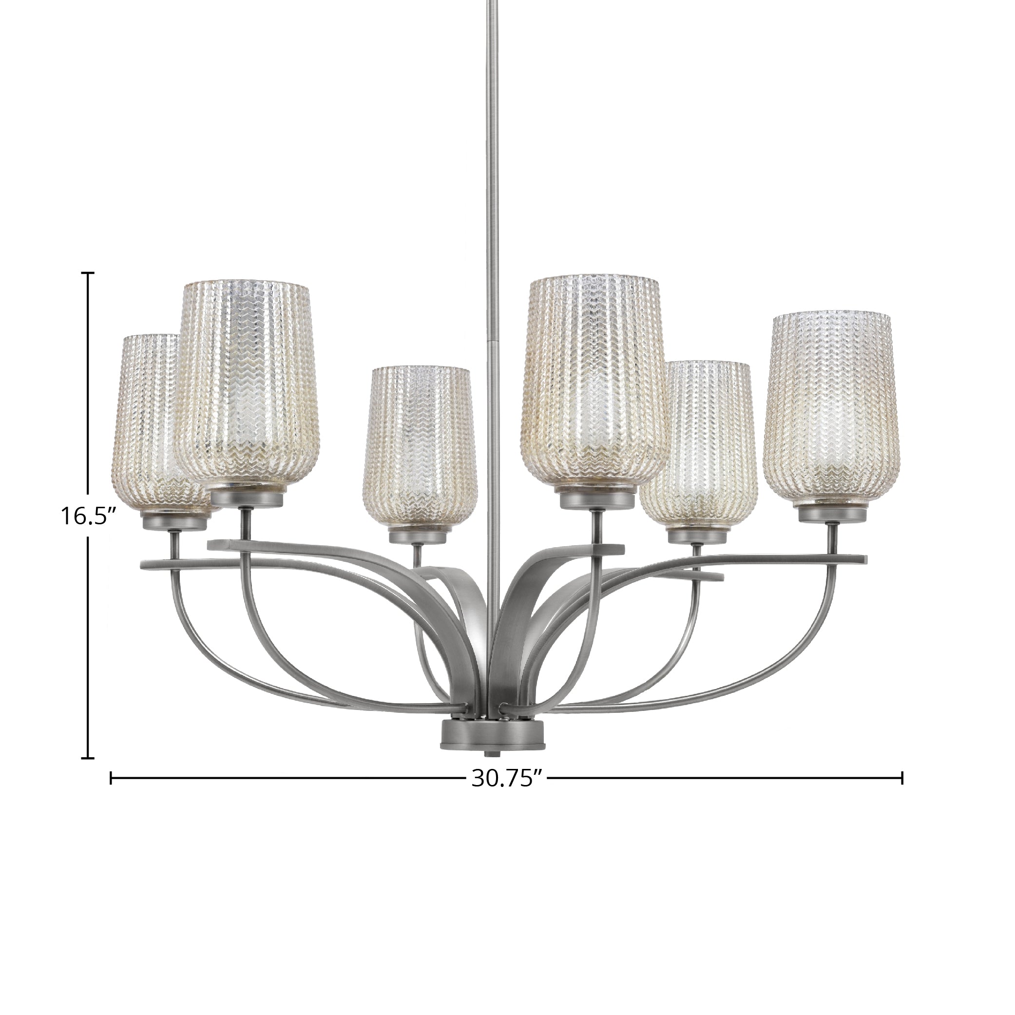 Cavella Six Light Chandelier in Graphite with 5" Silver Textured Shade