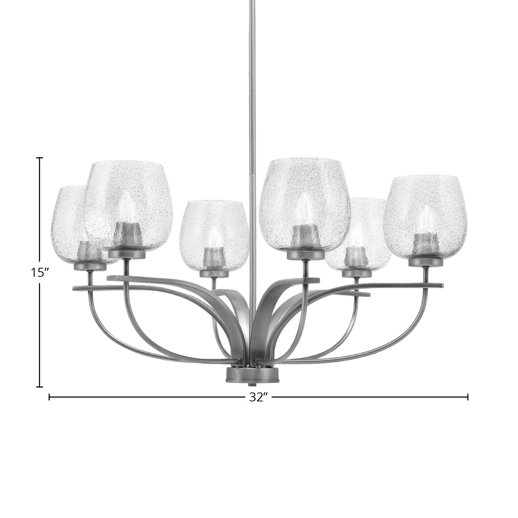 Cavella Six Light Chandelier in Graphite with 6" Smoke Bubble Shade
