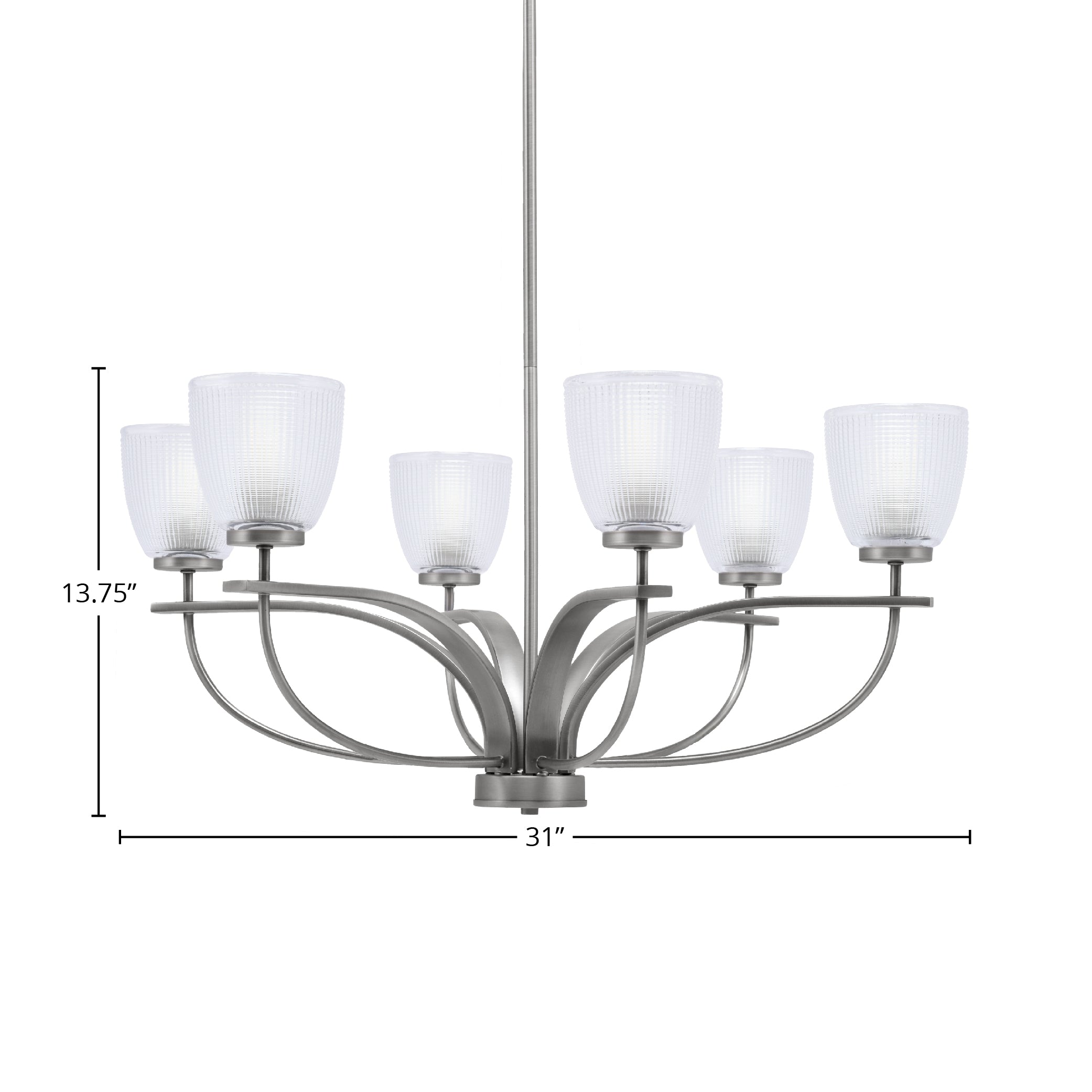Cavella Six Light Chandelier in Graphite with 5" Clear Ribbed Shade